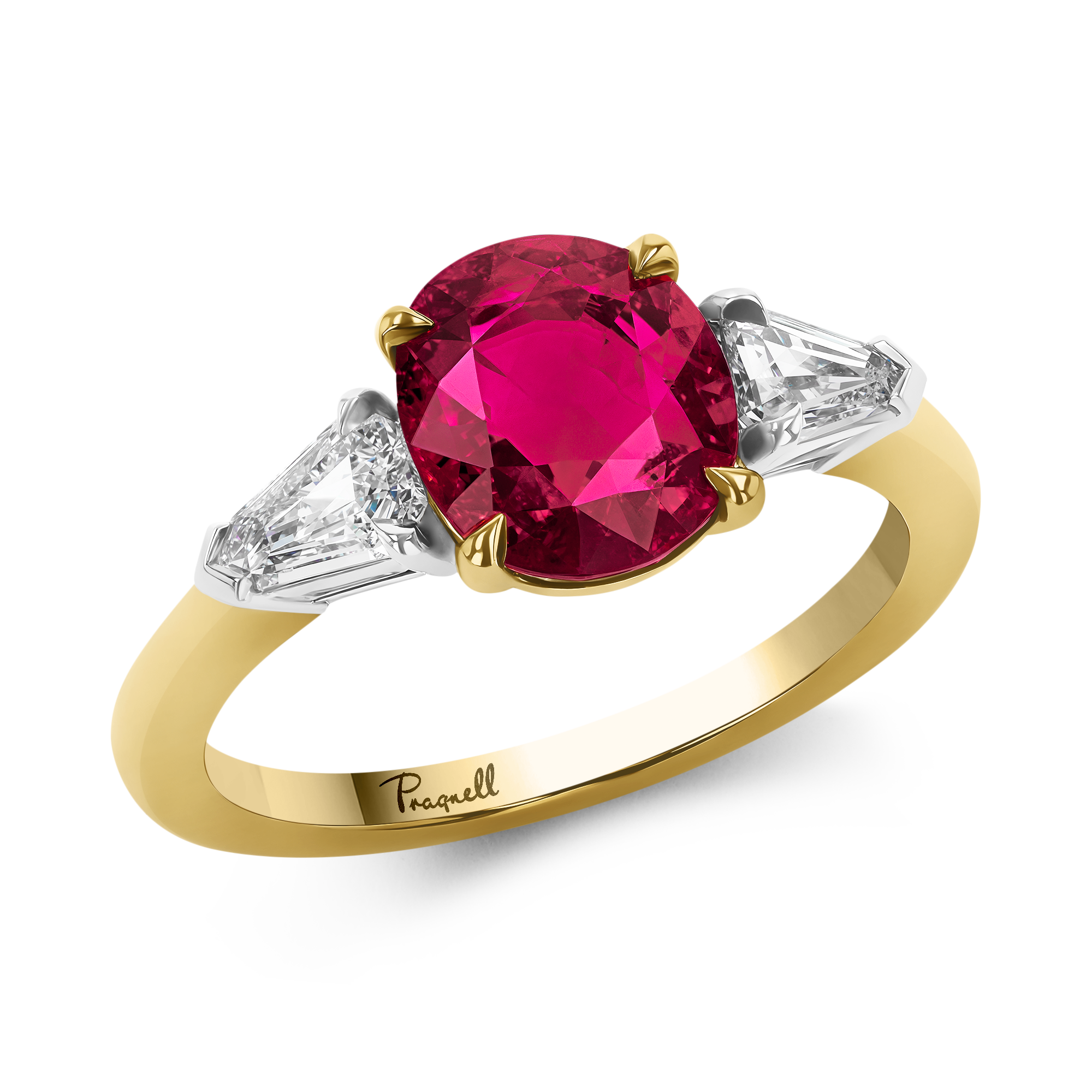 Oval Cut 2.08ct Ruby and Diamond Three Stone Ring Oval & Kite Cut, Claw Set_1