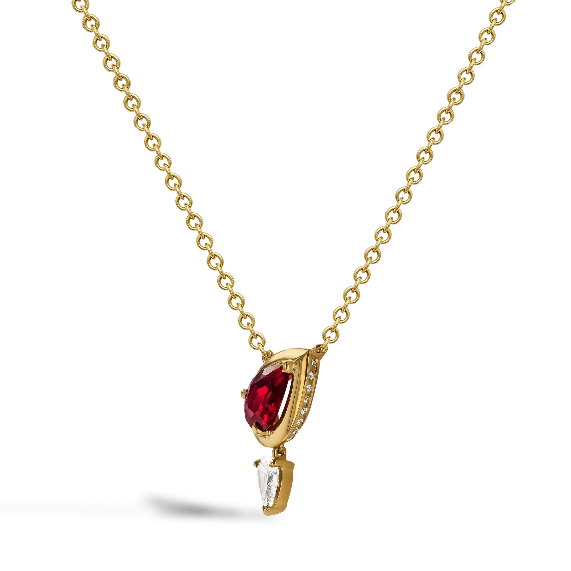 Skimming Stone 1.01ct Ruby and Diamond Drop Pendant Pearshape, Claw Set_2