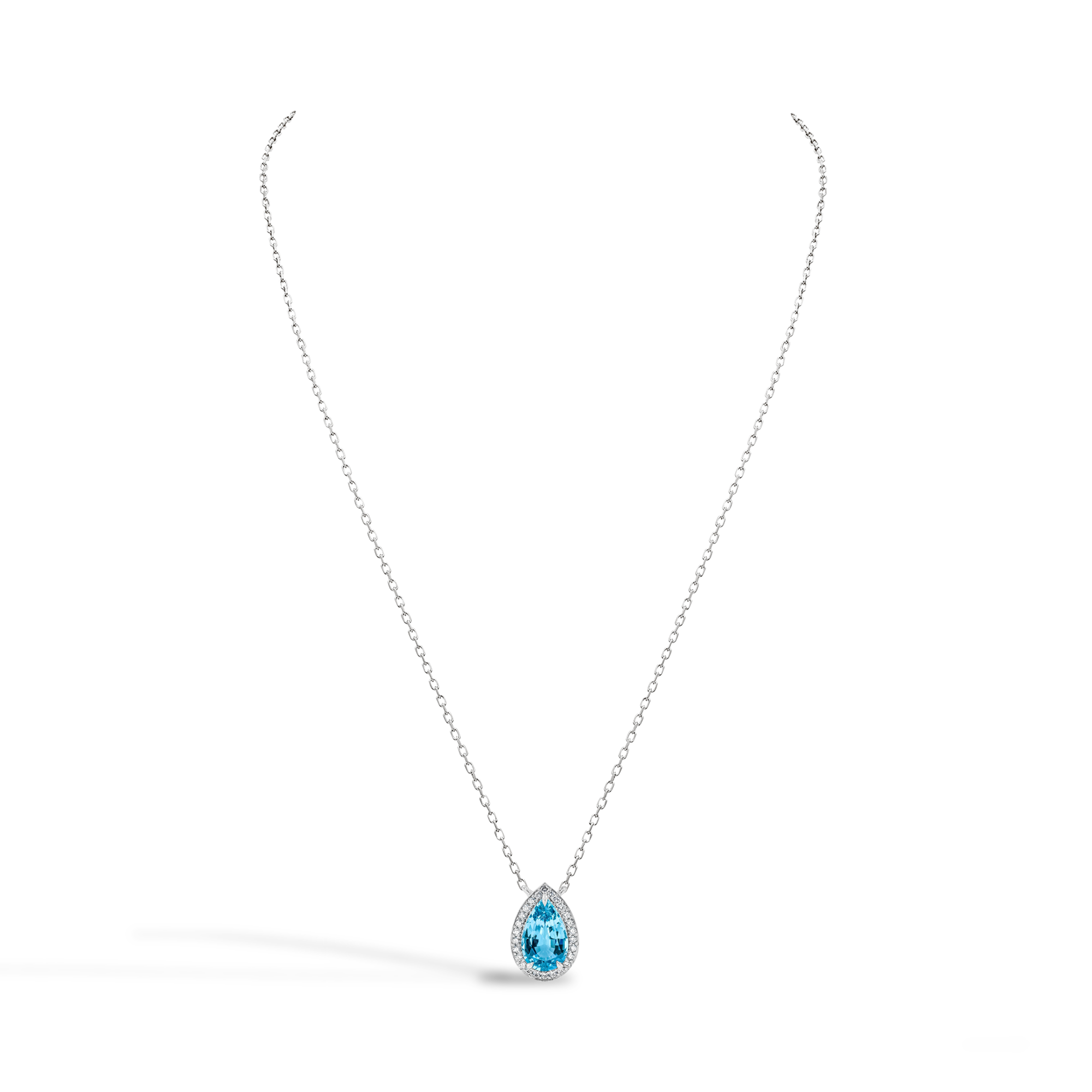 Pear Shaped 3.03ct Lukusuzi Aquamarine and Diamond Pendant Pear Shaped, Claw Set_2