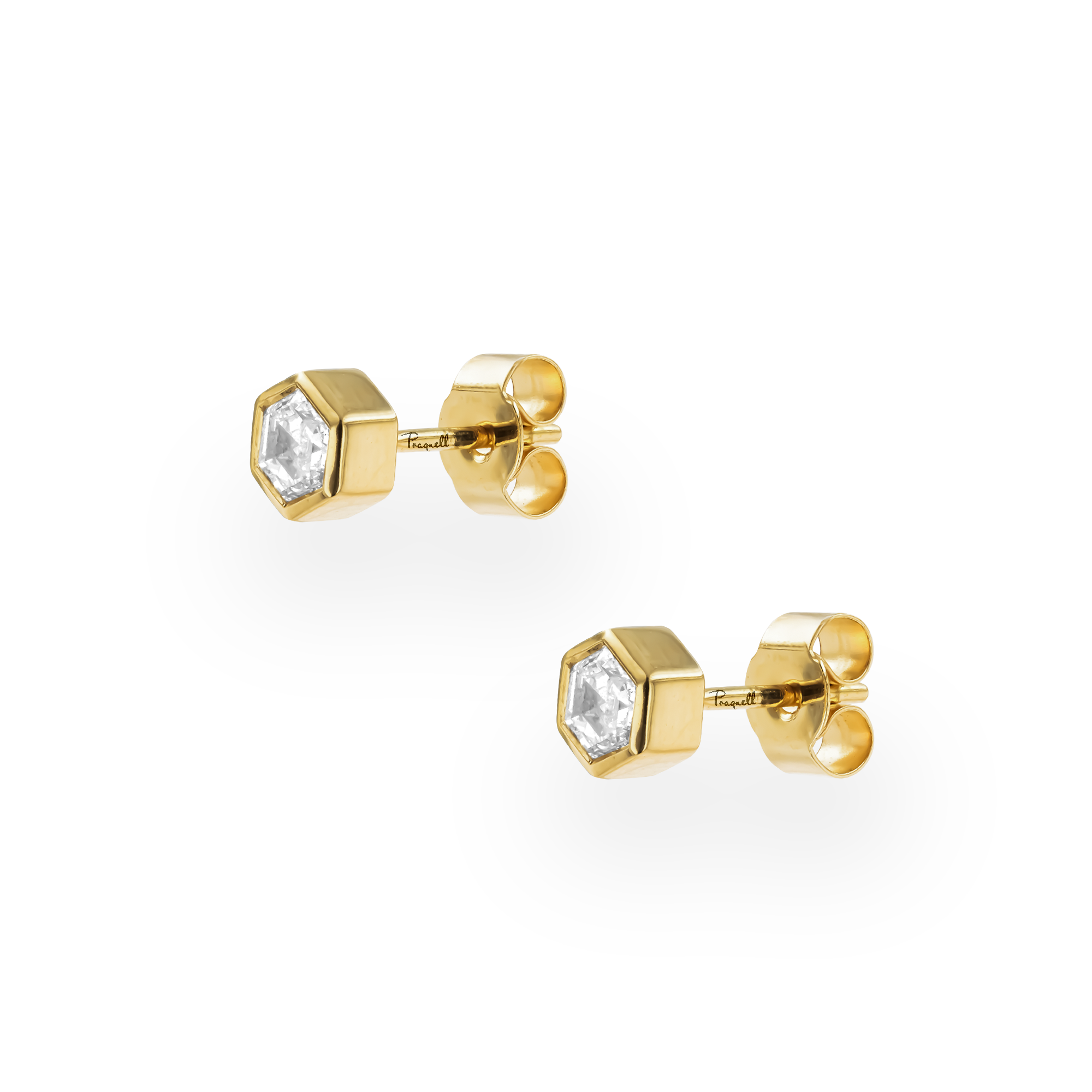 Honeycomb Diamond Solitaire Earrings Hexagonal Cut, Rubover Set_2