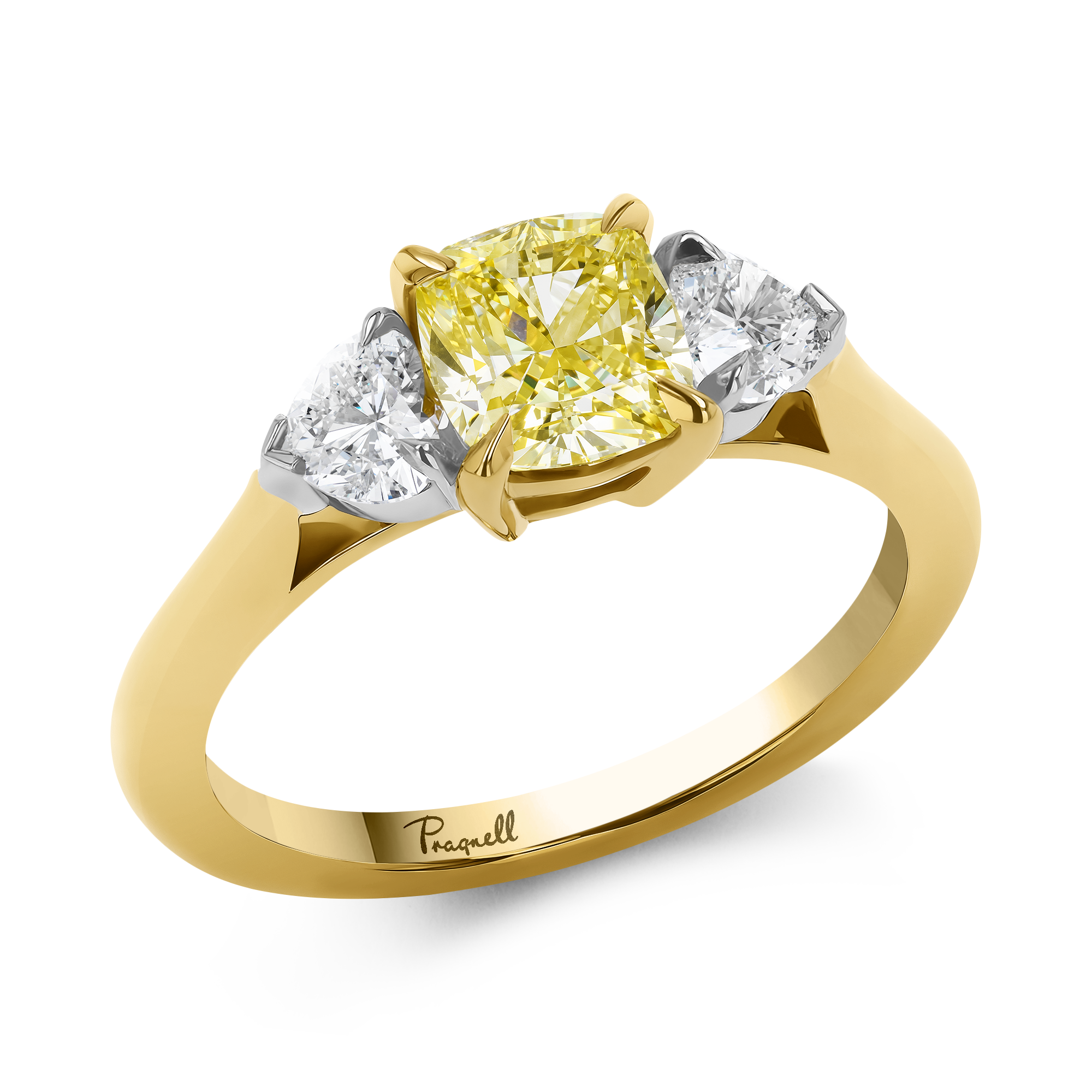 Venus Setting 1.21ct Fancy Yellow Diamond Three Stone Ring Cushion & Heart Cut, Claw Set_1