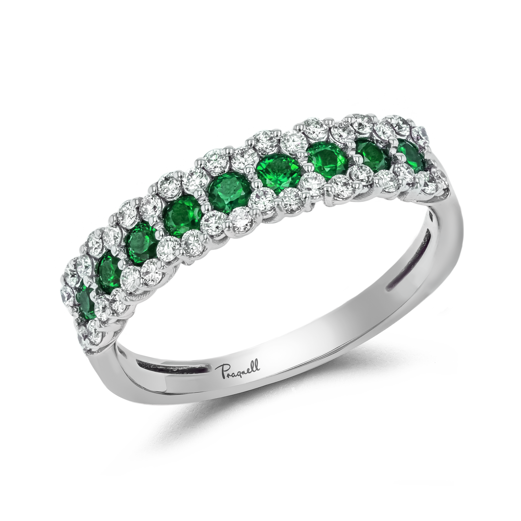 Emerald and Diamond Eternity Ring Brilliant Cut, Half Eternity, Claw Set_1