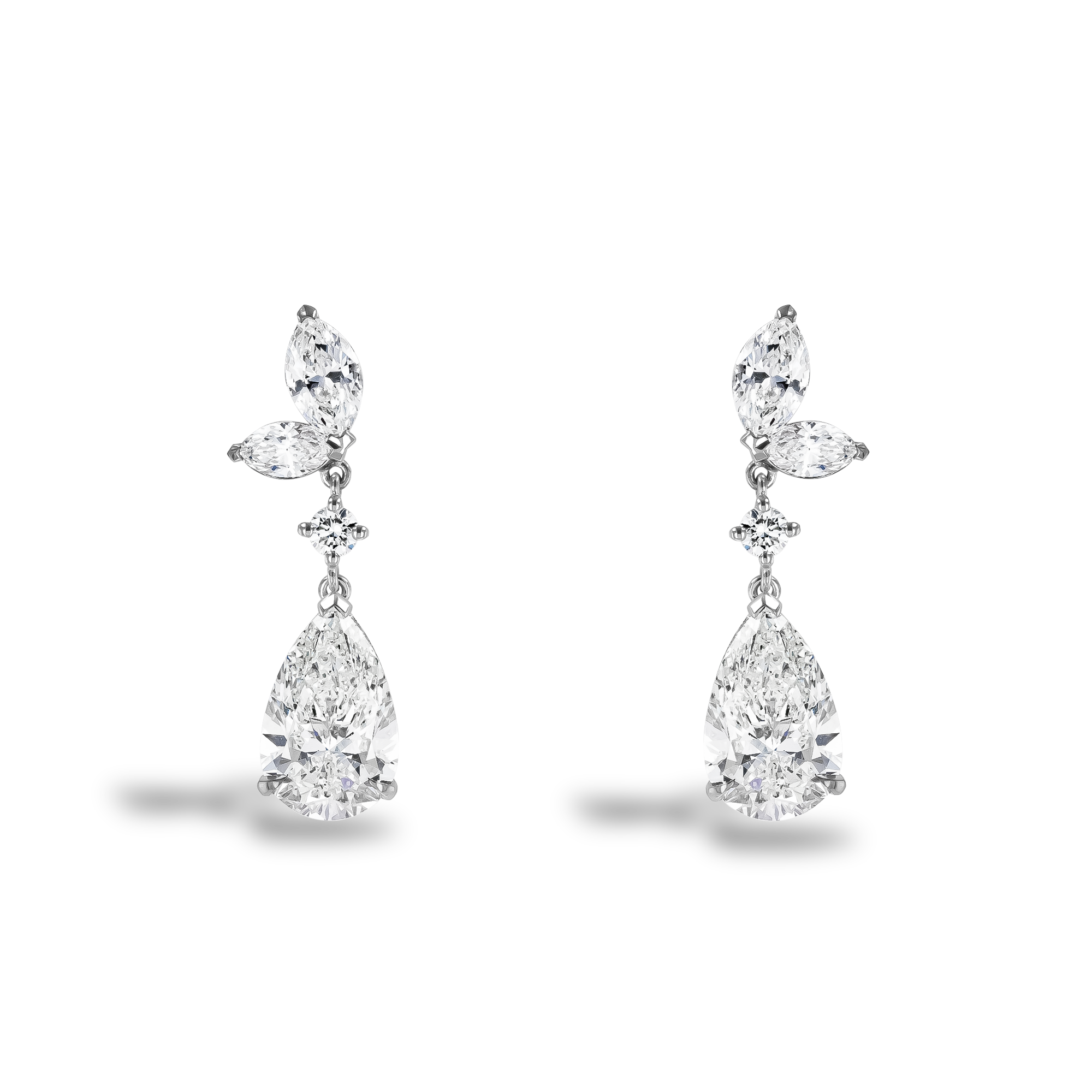 Pear Shaped 4.05ct Diamond Drop Earrings Pear, Marquise & Brilliant Cut, Claw Set_1