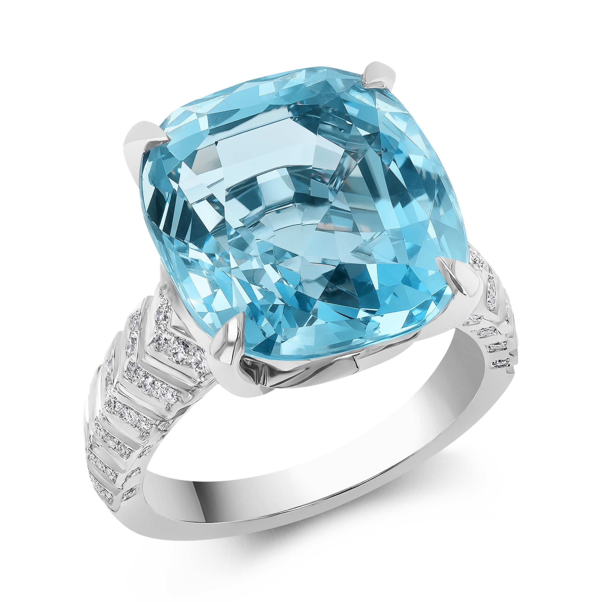 Lukusuzi 12.70ct Aquamarine and Diamond Ring Cushion Cut, Claw Set_1