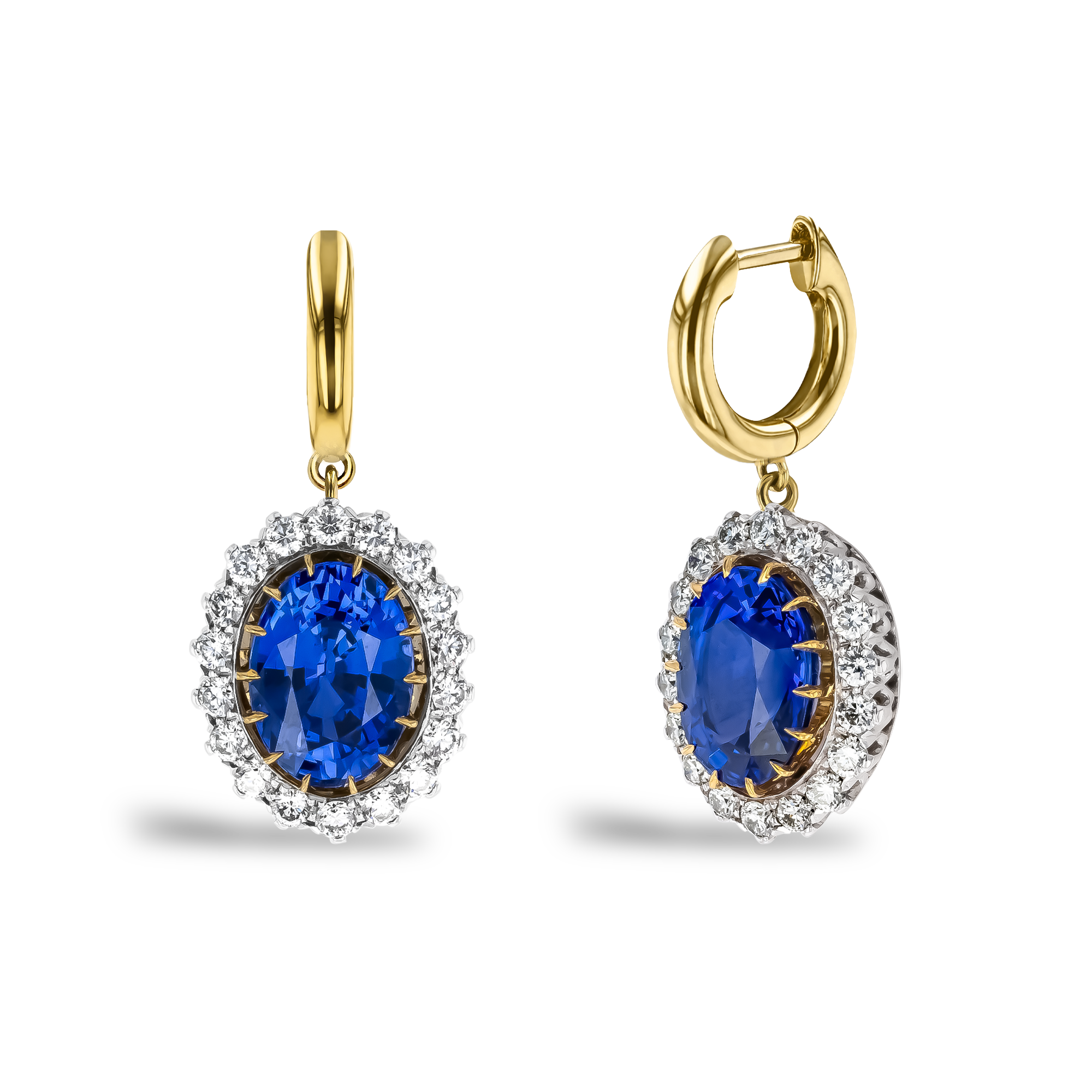 Oval Cut Sri Lankan Sapphire and Diamond Earrings Oval & Brilliant Cut, Claw Set_1