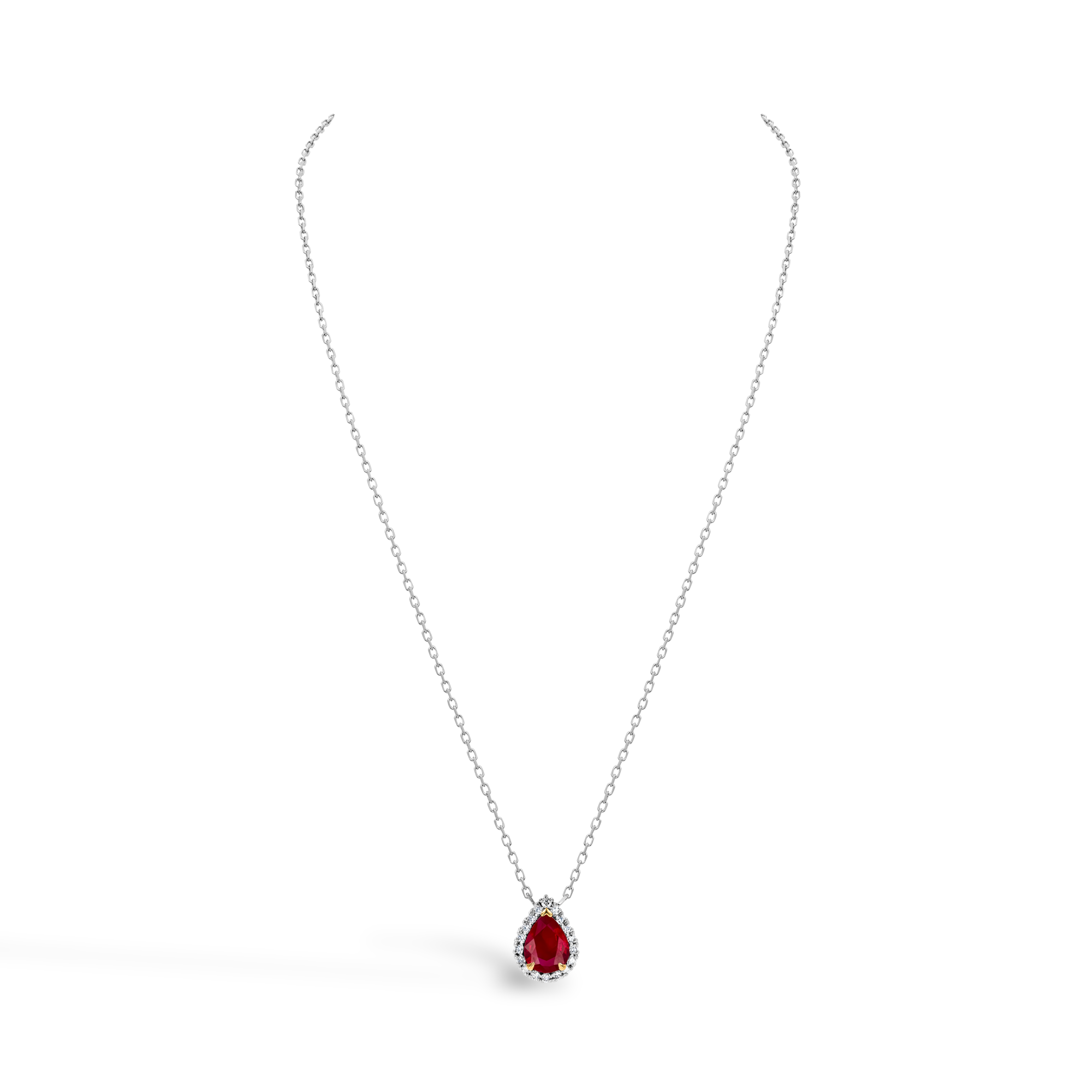 Pearshape 1.36ct Ruby and Diamond Cluster Pendant Pearshape, Claw Set_2