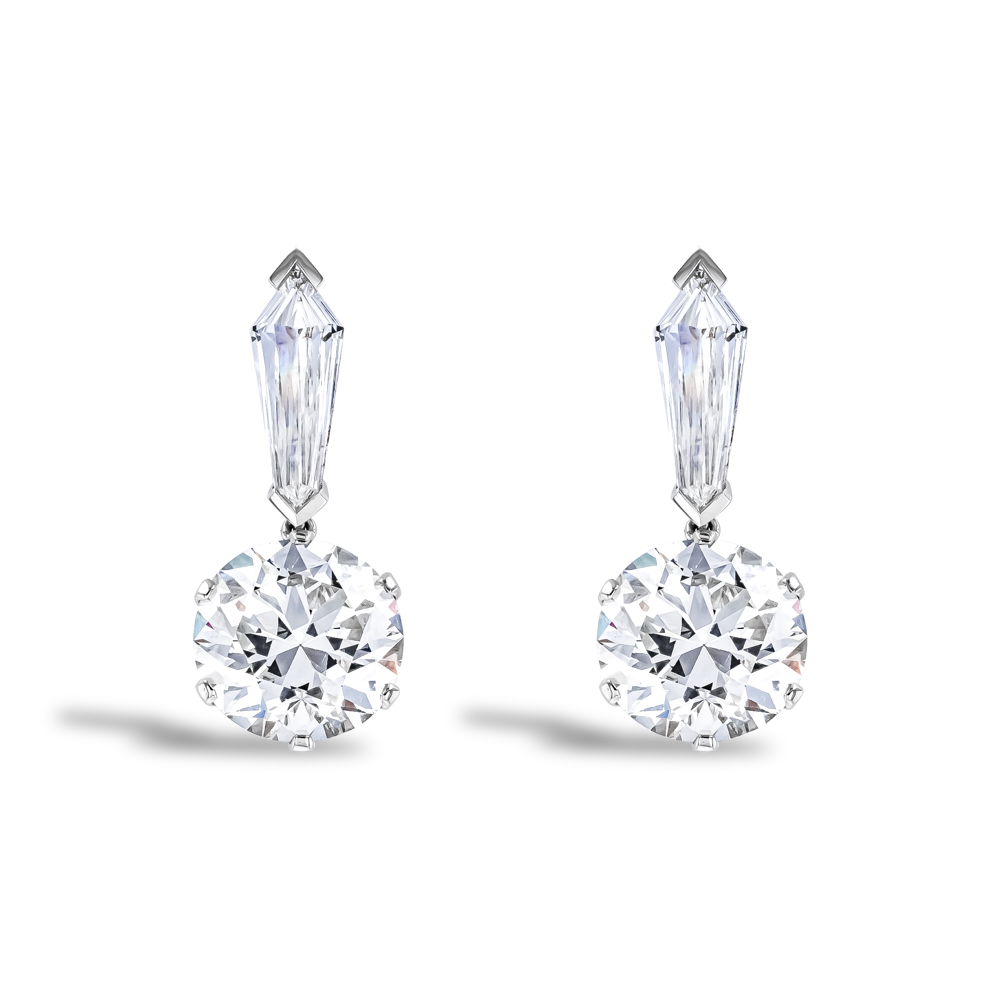 Round Brilliant Cut Diamond Drop Earrings Brilliant & Kite Cut, Claw Set_1