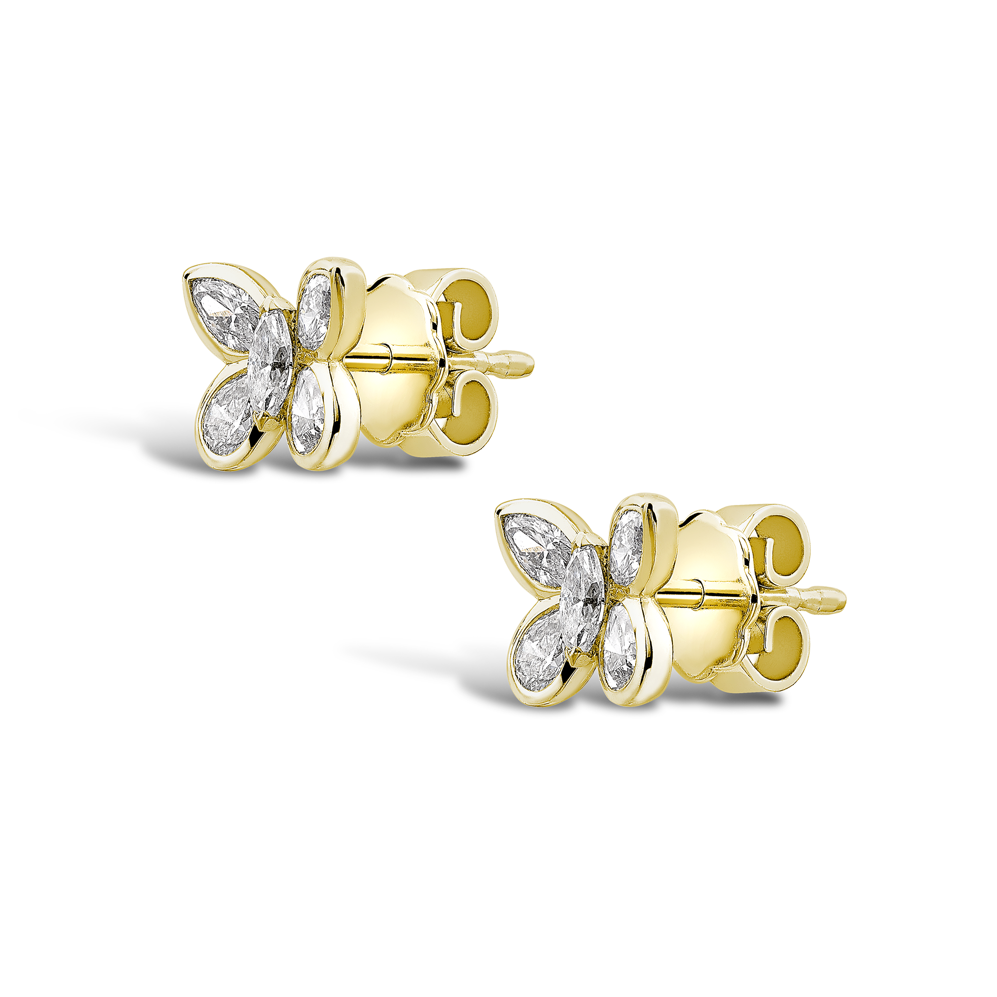 Butterfly Diamond Stud Earrings Pear and Marquise Cut, Rubover Set_2