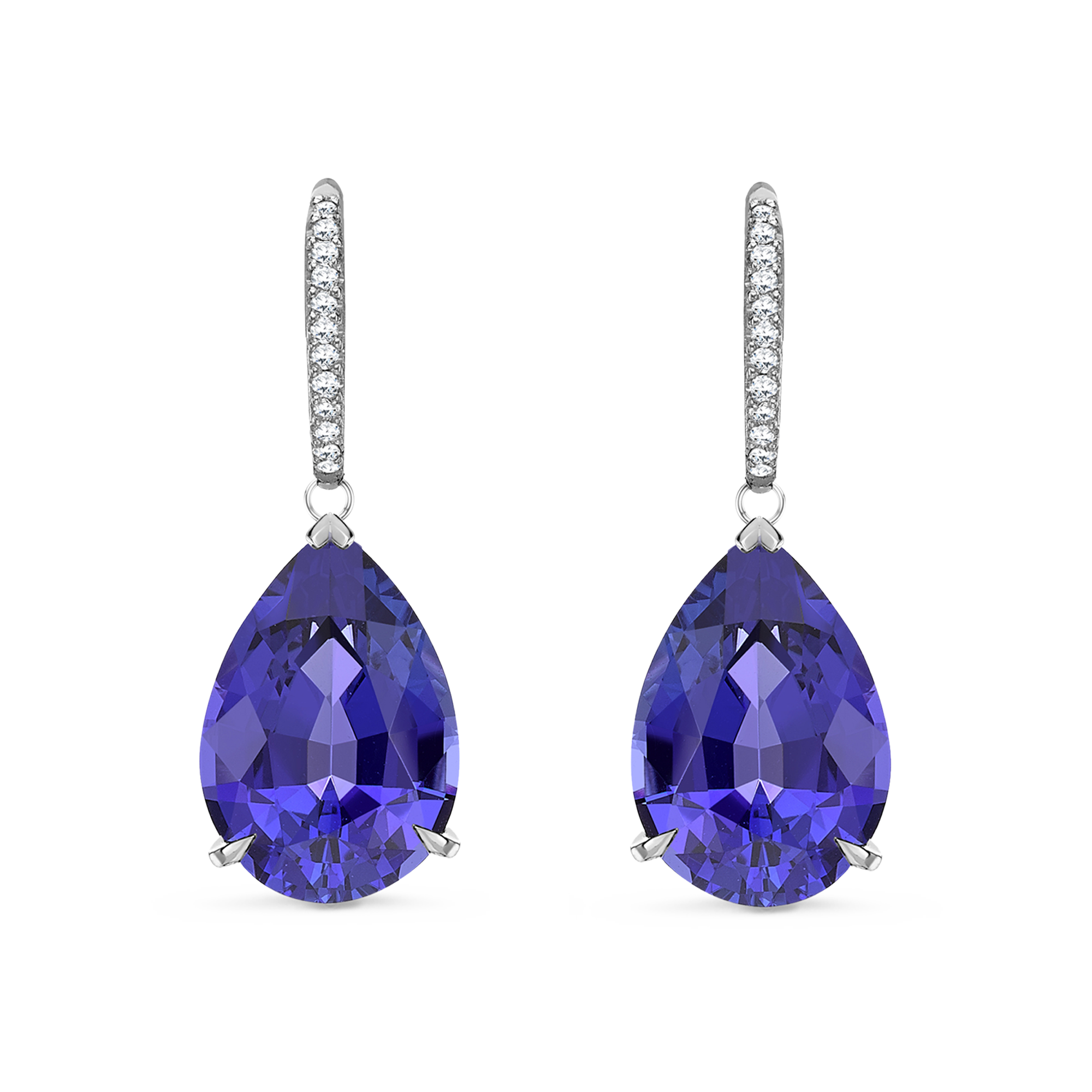 Pear Cut Tanzanite Earrings Drop Earrings with Brilliant Cut Diamonds_1