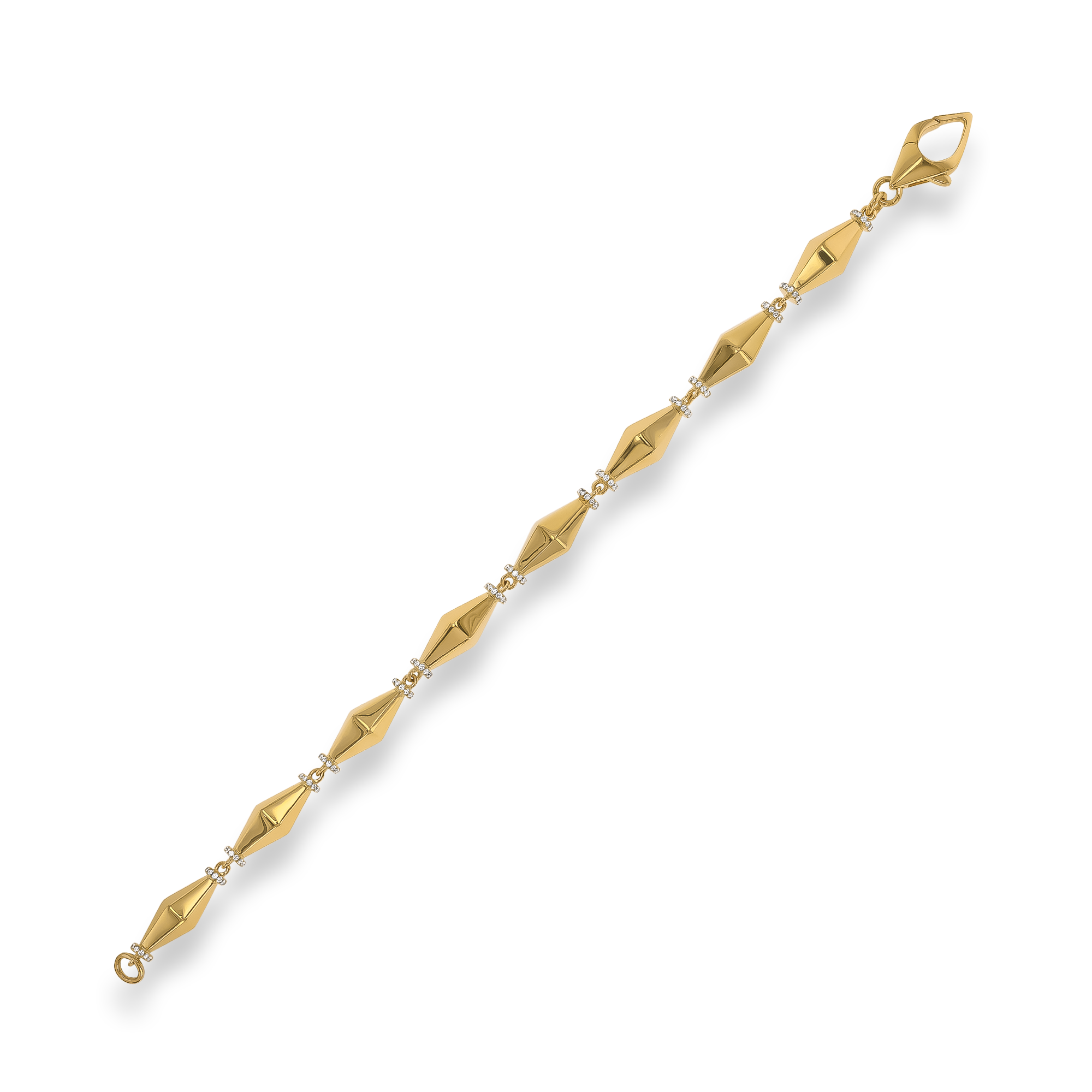 Cleopatra 0.75ct Diamond Gold Faceted Barrel Link Bracelet Brilliant Cut, Micro Pave Set_2