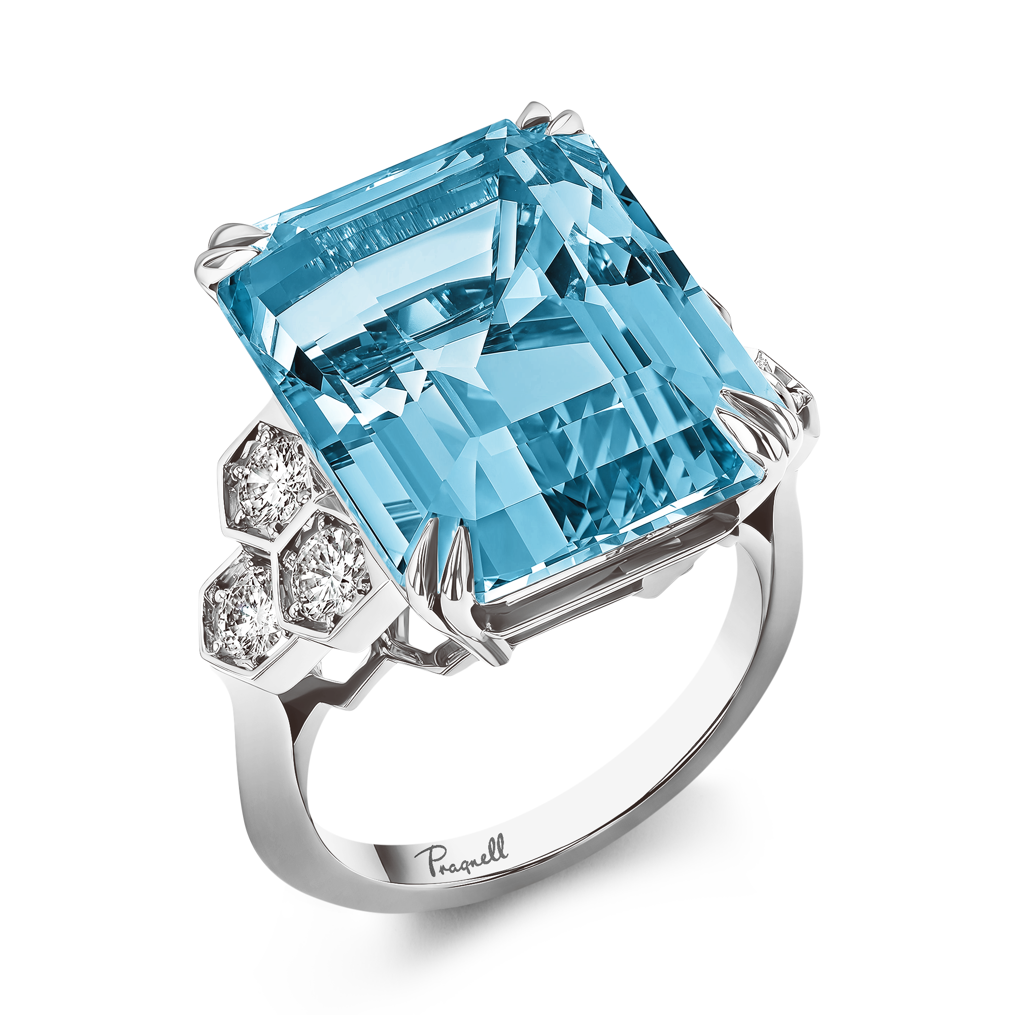 Lukusuzi Aquamarine and Diamond Ring Emerald Cut, Claw Set_1