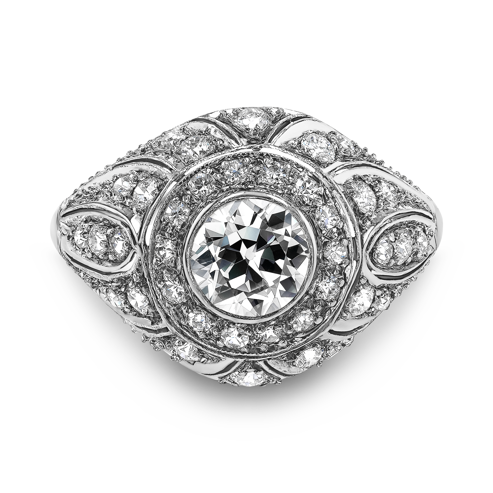 Retro Old Cut 0.90ct Diamond Bombé Ring Old European Cut, Rubover Set_2