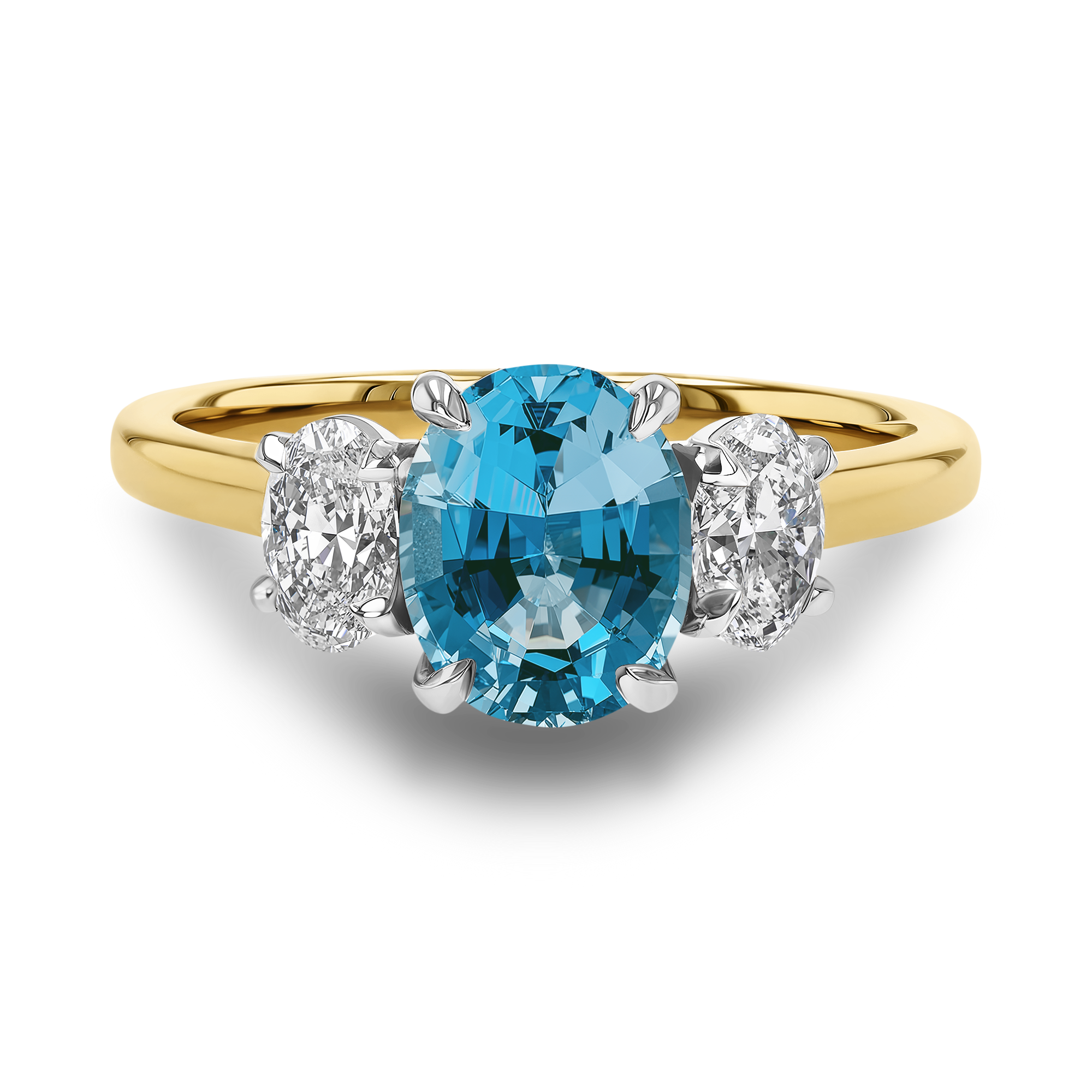 Lukusuzi 1.28ct Aquamarine and Diamond Three Stone Ring Cushion modern cut, Claw set_2