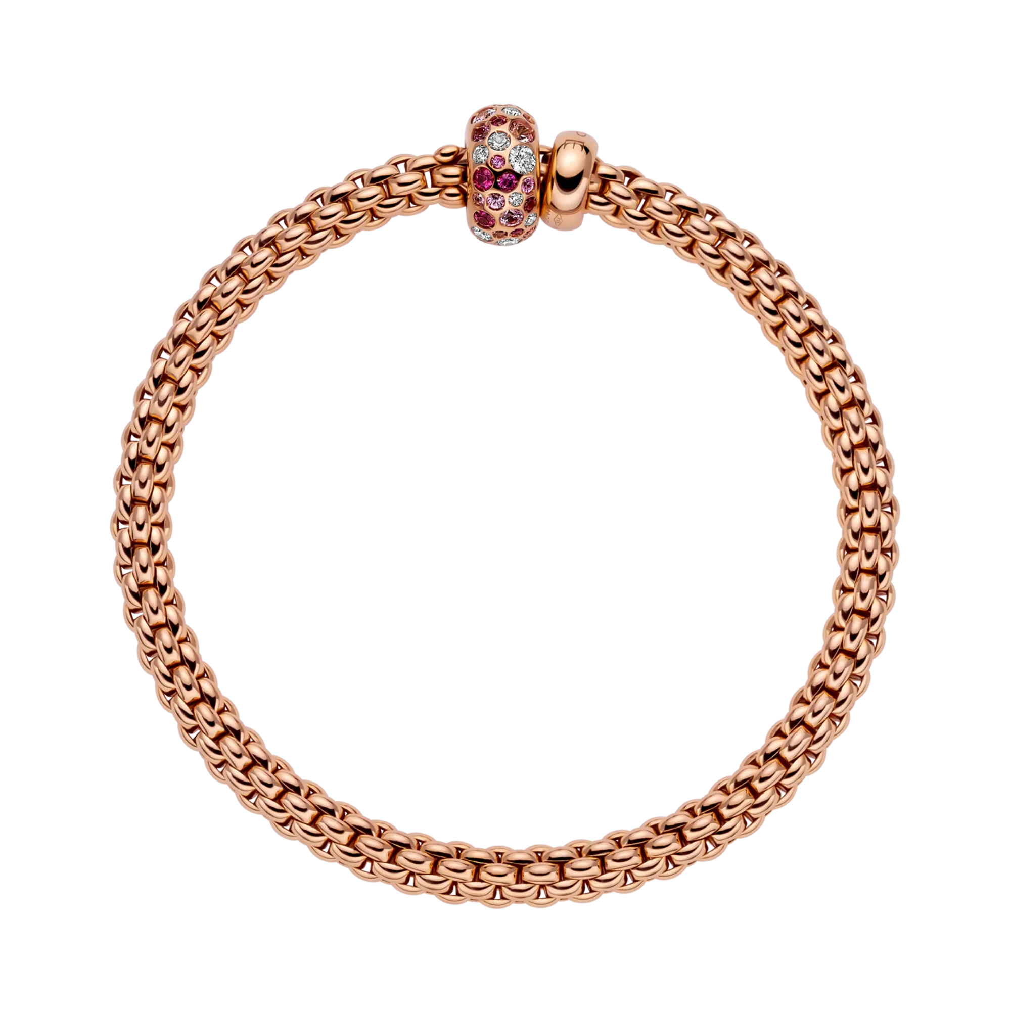 Fope Solo Flex'It Diamond and Pink Sapphire Bracelet Round Brilliant Cut, Rubover Set_2