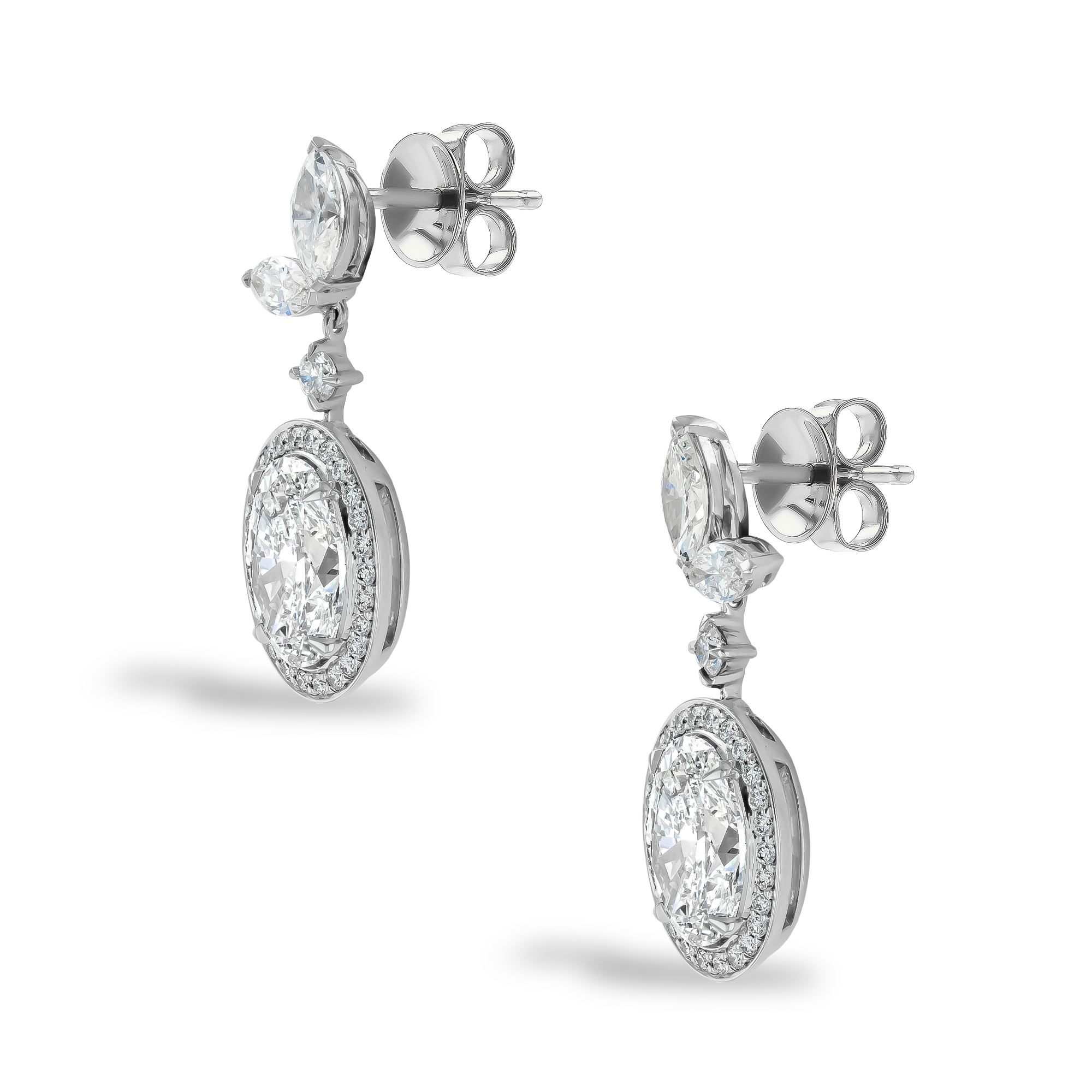 Oval Cut 4.02ct Diamond Drop Earrings Oval & Marquise Cut, Claw Set_2