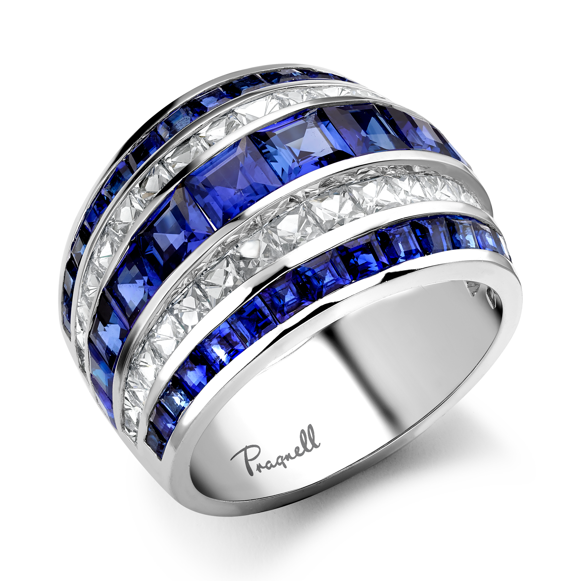 Manhattan Classic Sapphire & Diamond Ring Carre & French Cut, Channel Set_1