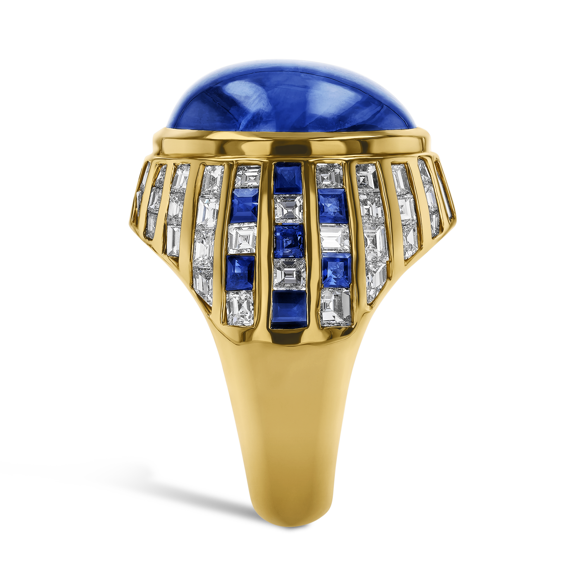 Sri Lankan Sapphire and Diamond Bombe Ring Cabochon Cut, Rubover Set_4