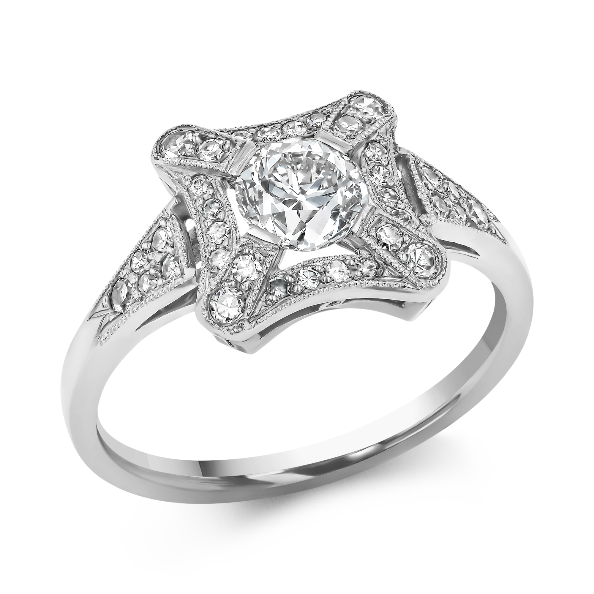 Old Cut 0.67ct Diamond Cluster Ring Old Cut, Bar Set_1