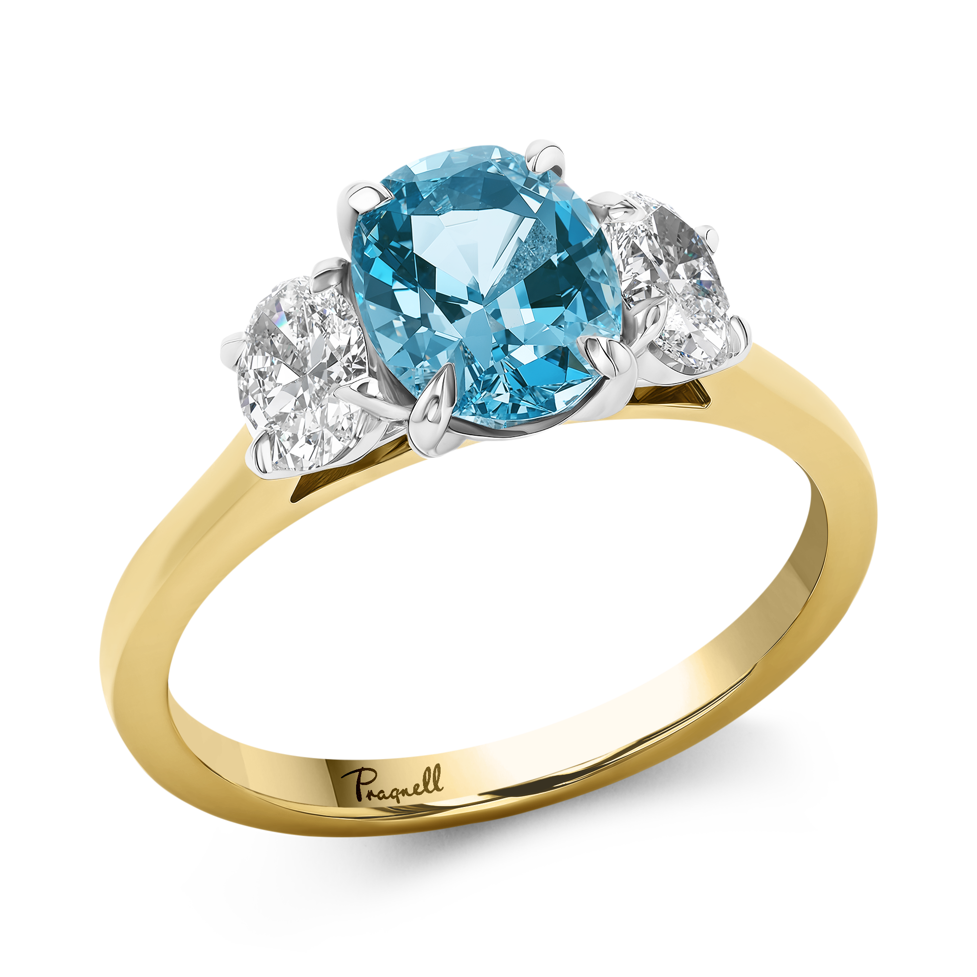 Lukusuzi 1.28ct Aquamarine and Diamond Three Stone Ring Cushion modern cut, Claw set_1