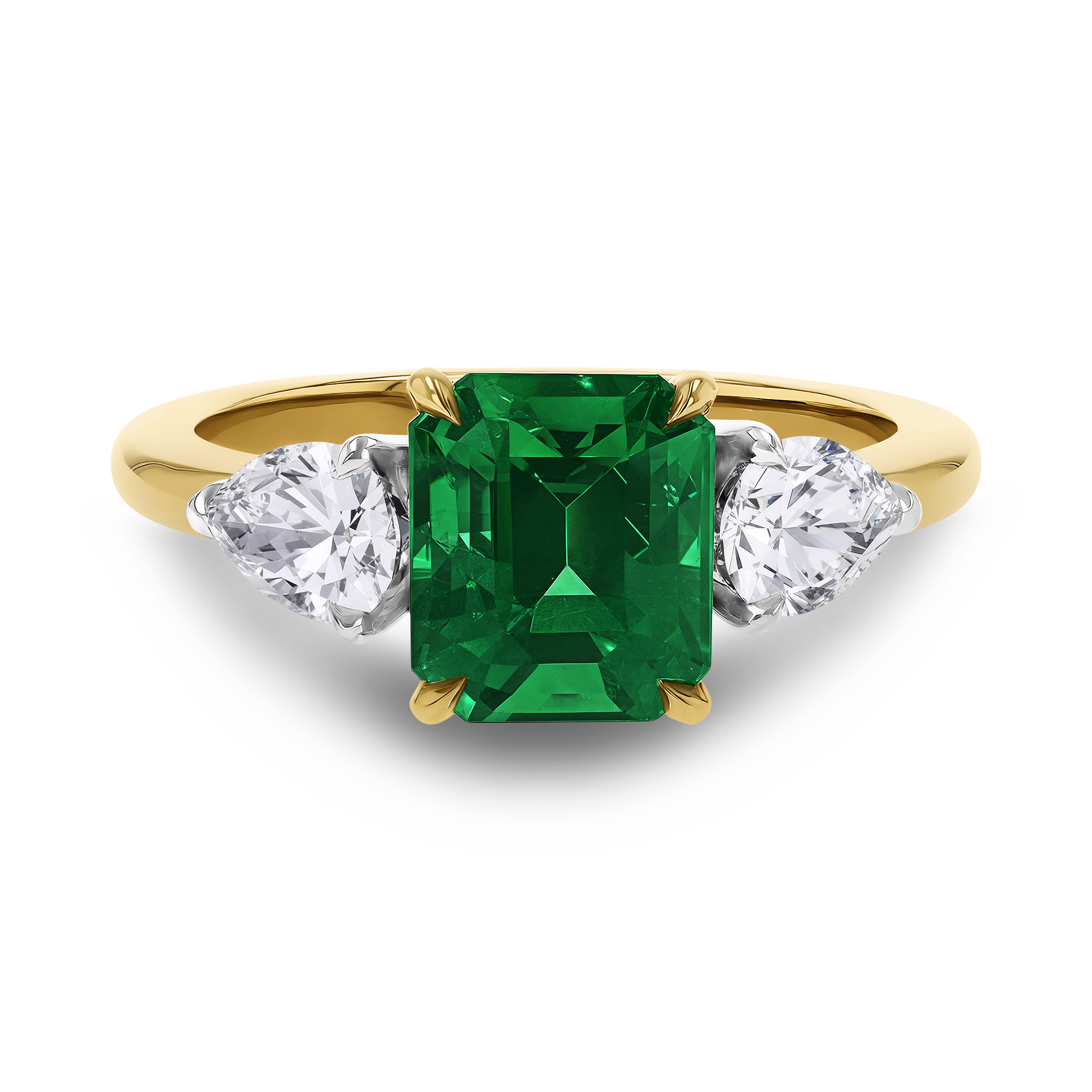 Octagon Cut 2.17ct Brazilian Emerald and Diamond Three Stone Ring Octagon Cut, Claw Set_2