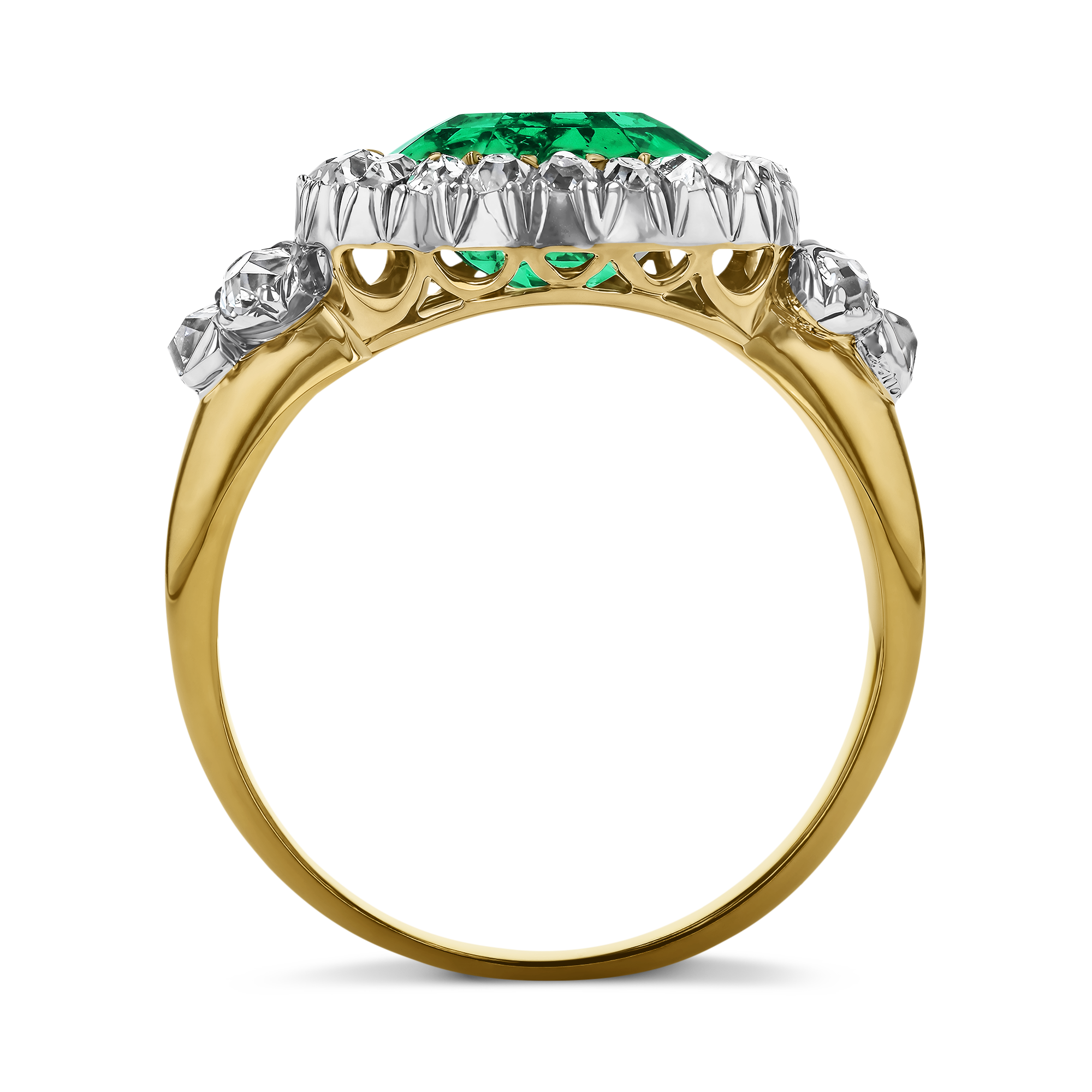 Victorian 2.50ct Colombian Emerald and Diamond Cluster Ring Octagonal Cut, Claw Set_3