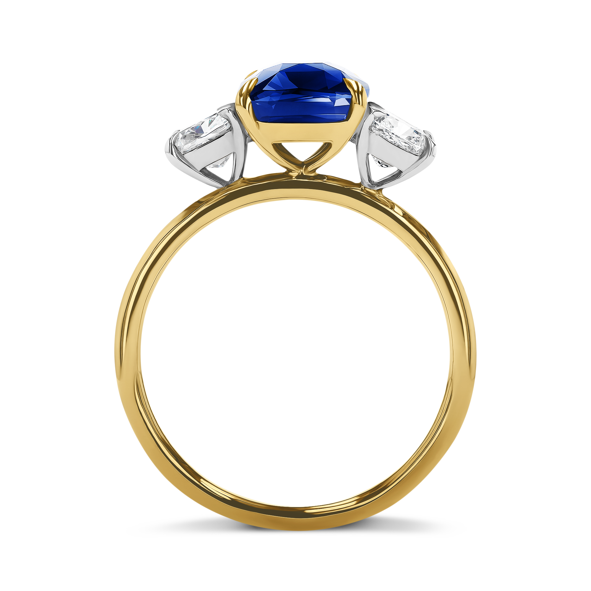 Madagascan 3.06ct Sapphire and Diamond Three Stone Ring Cushion Modern Cut, Rubover Set_3