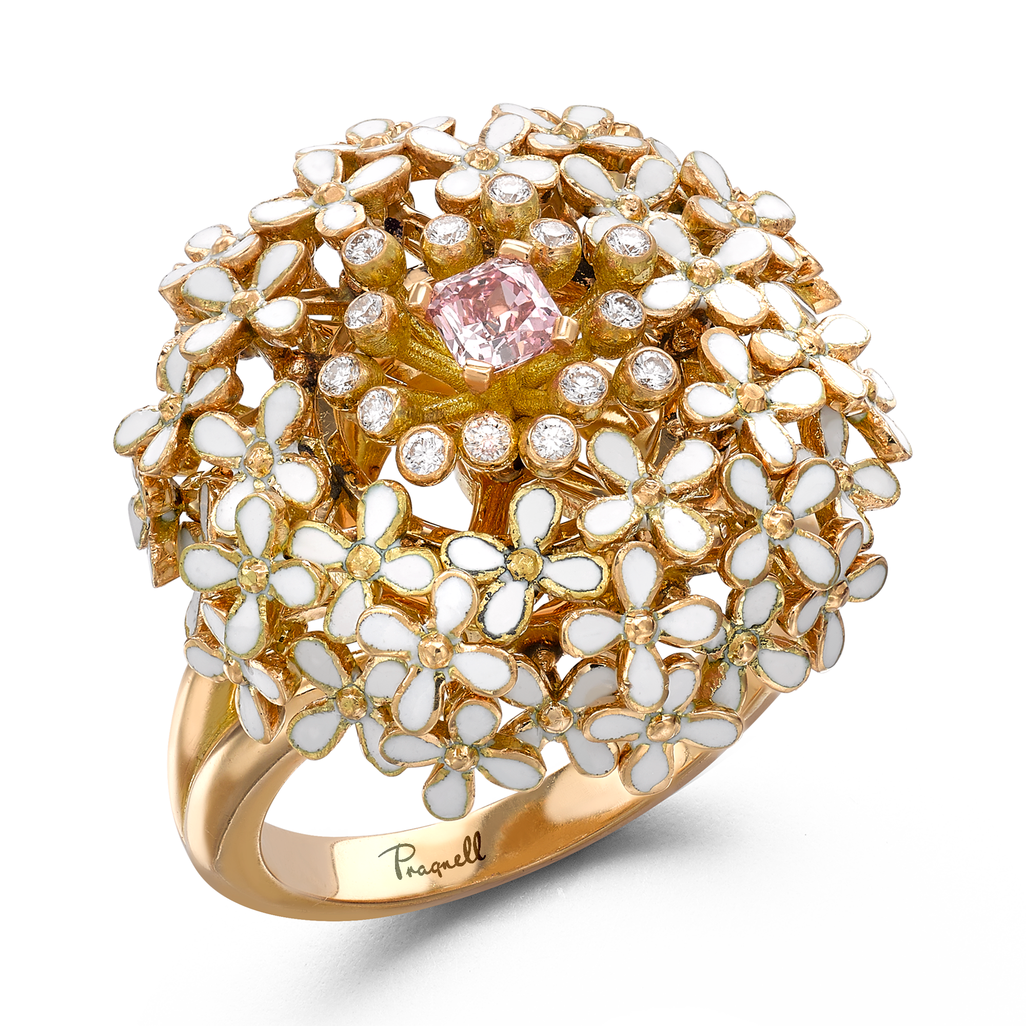 Wildflower Parsley Pink Diamond Ring Cushion Cut, Claw Set_1