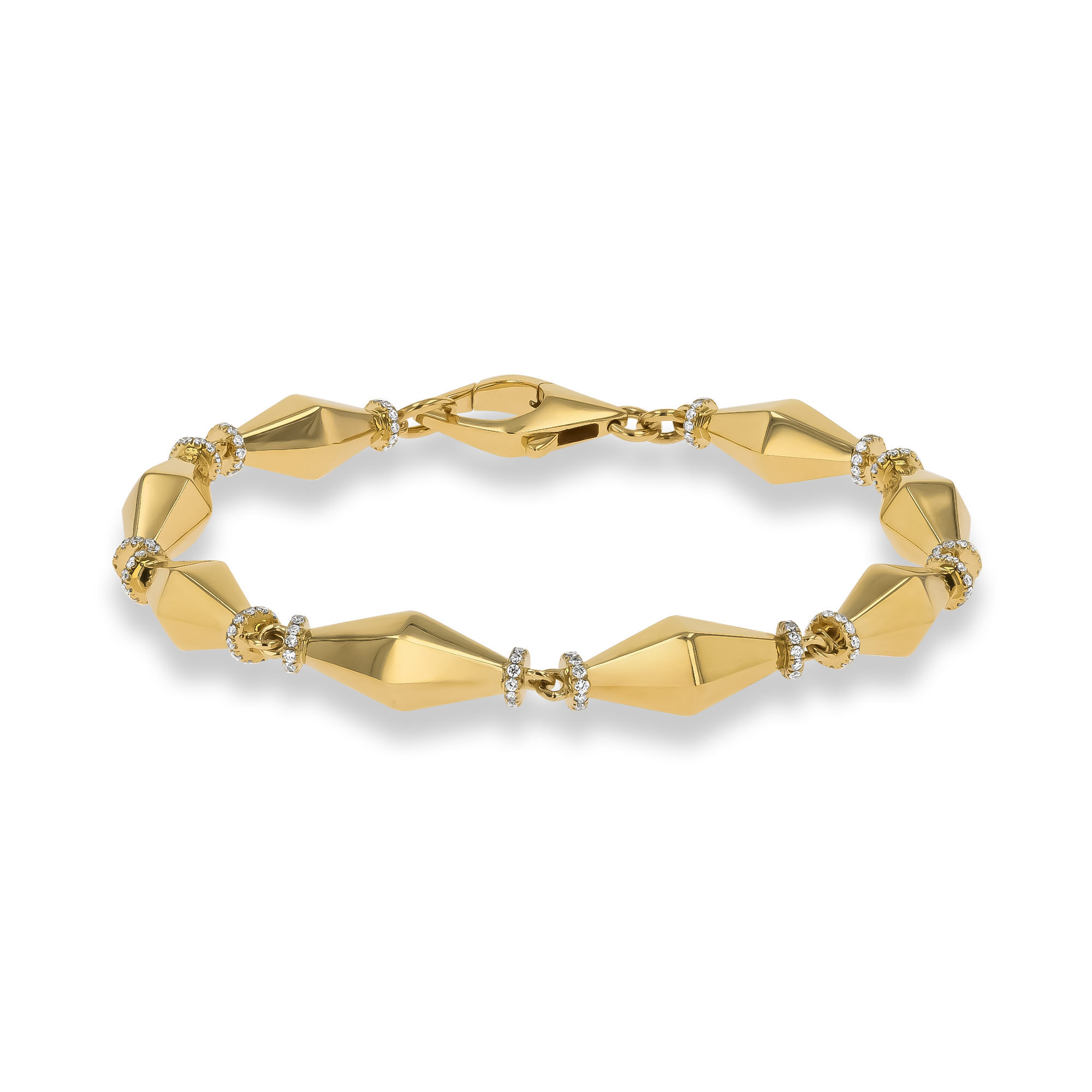 Cleopatra 0.75ct Diamond Gold Faceted Barrel Link Bracelet Brilliant Cut, Micro Pave Set_1