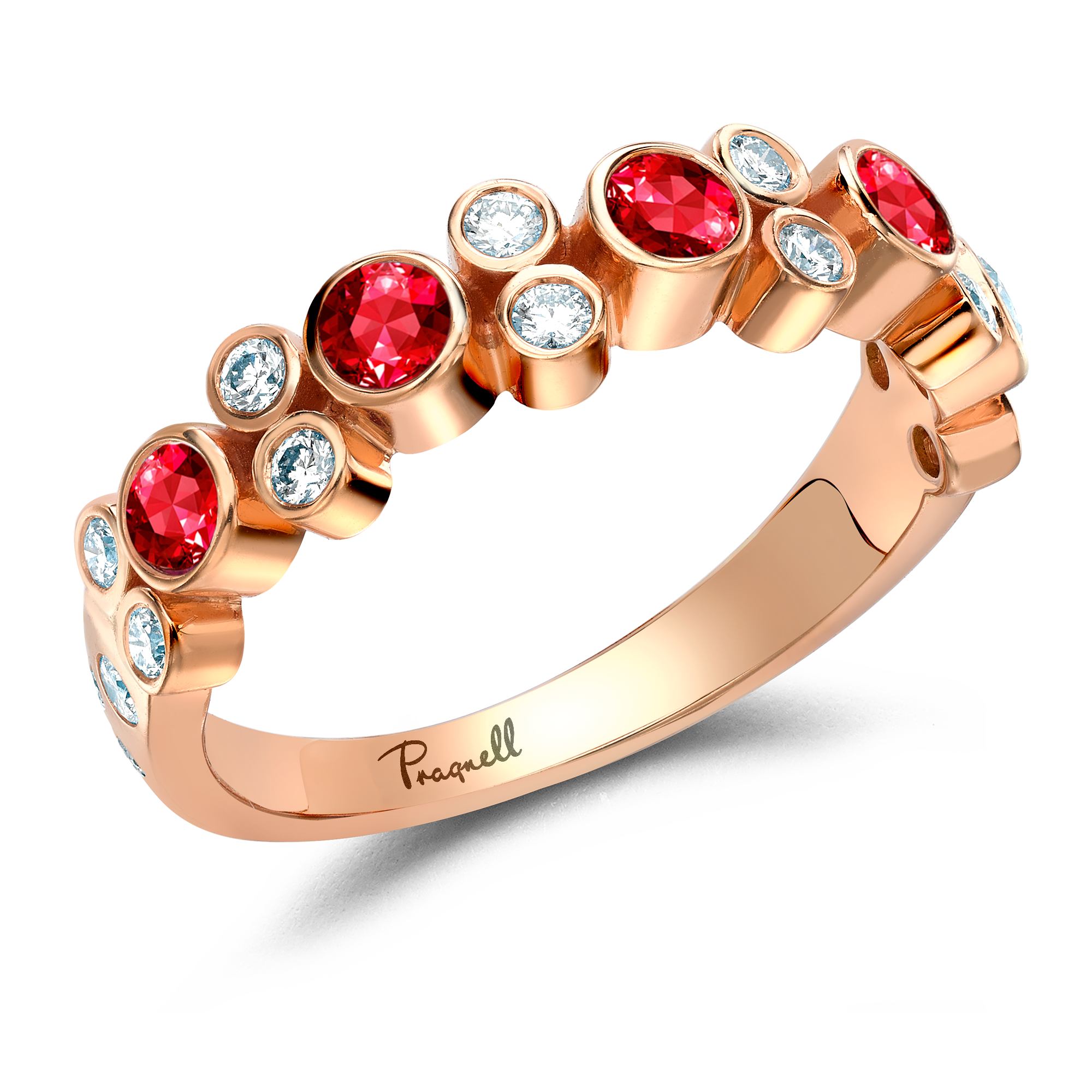 Bubbles Ruby and Diamond Band Ring Brilliant Cut, Rubover Set_1