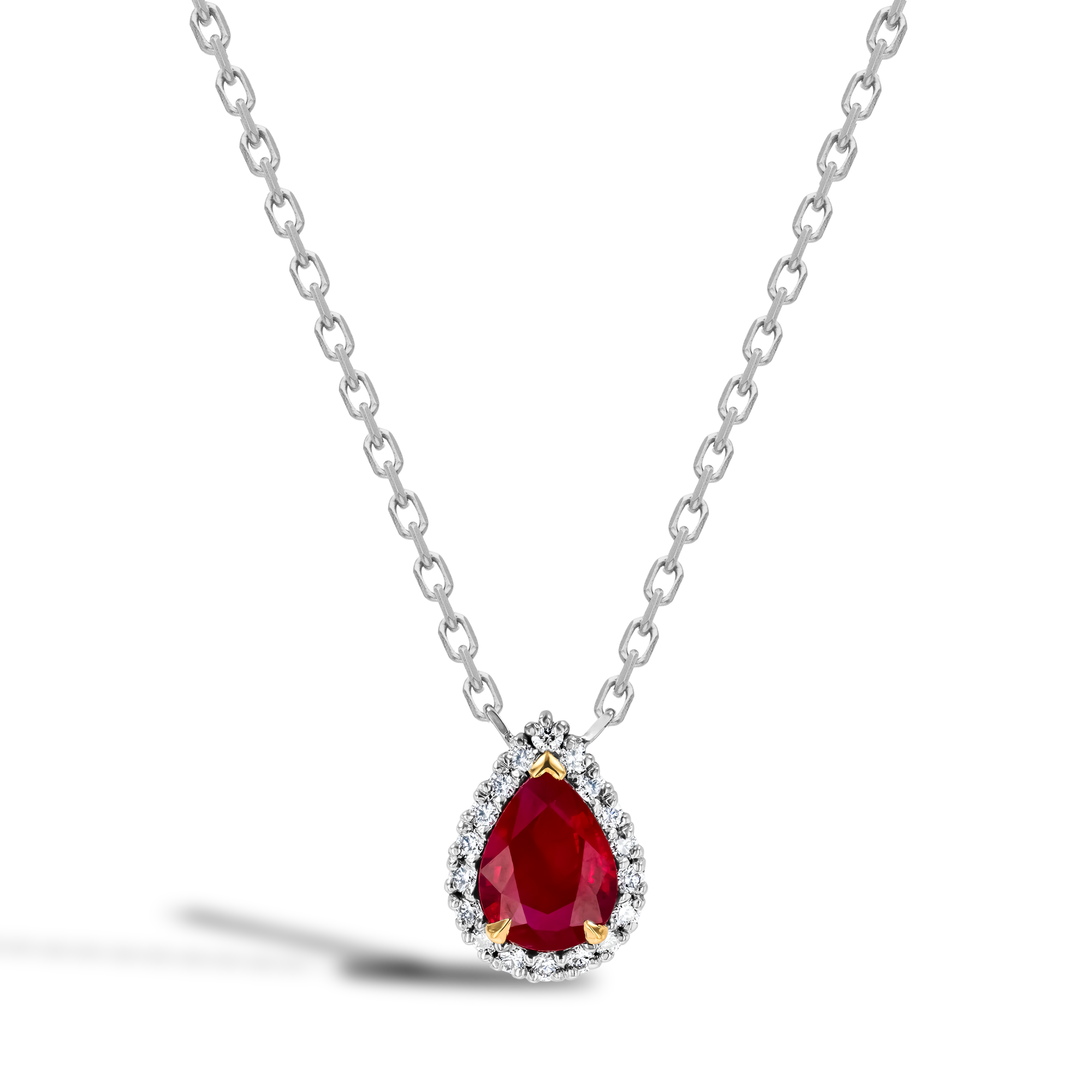 Pearshape 1.36ct Ruby and Diamond Cluster Pendant Pearshape, Claw Set_1