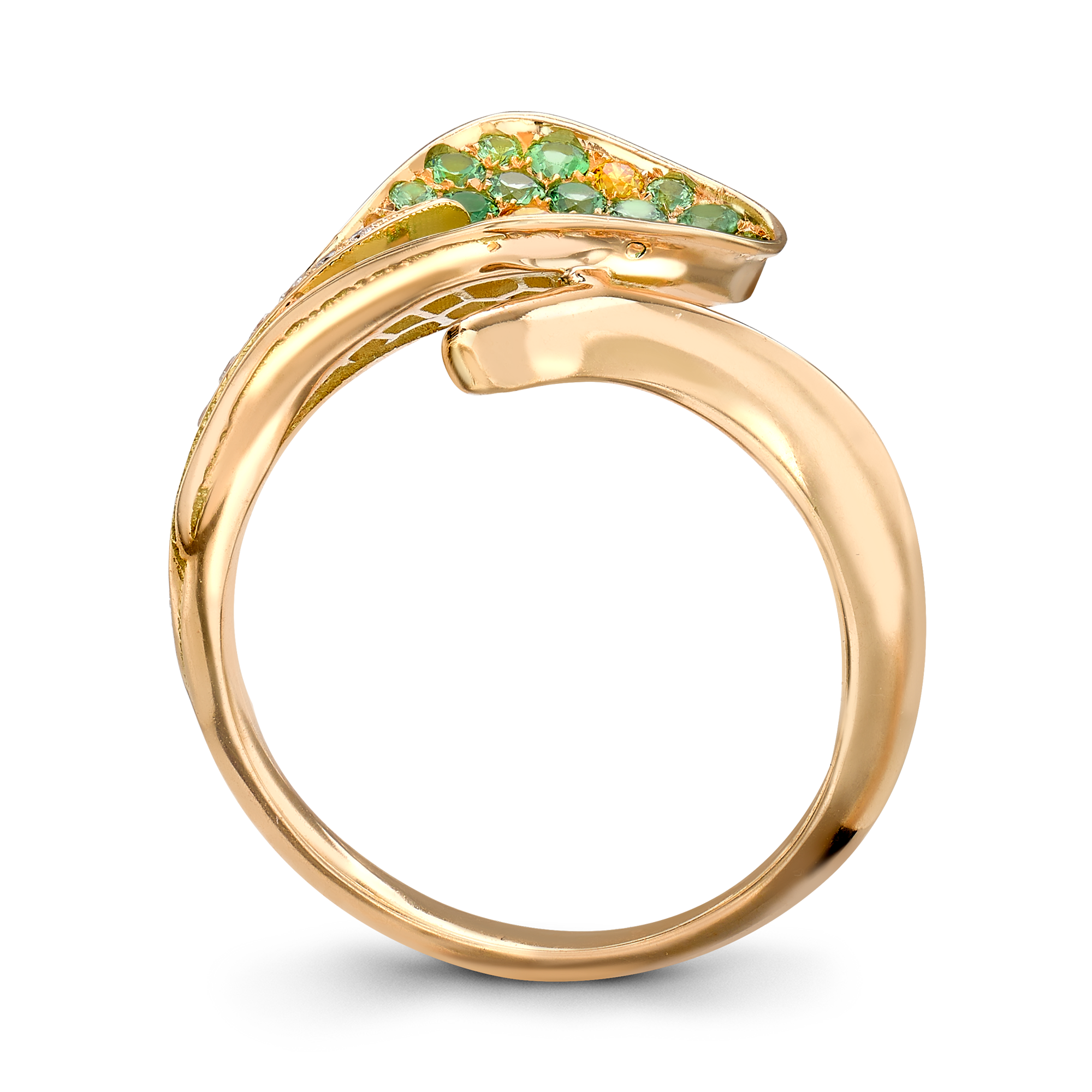 Wildflower Honeysuckle Tsavorite and Yellow Diamond Ring Brilliant Cut, PavéSet_3