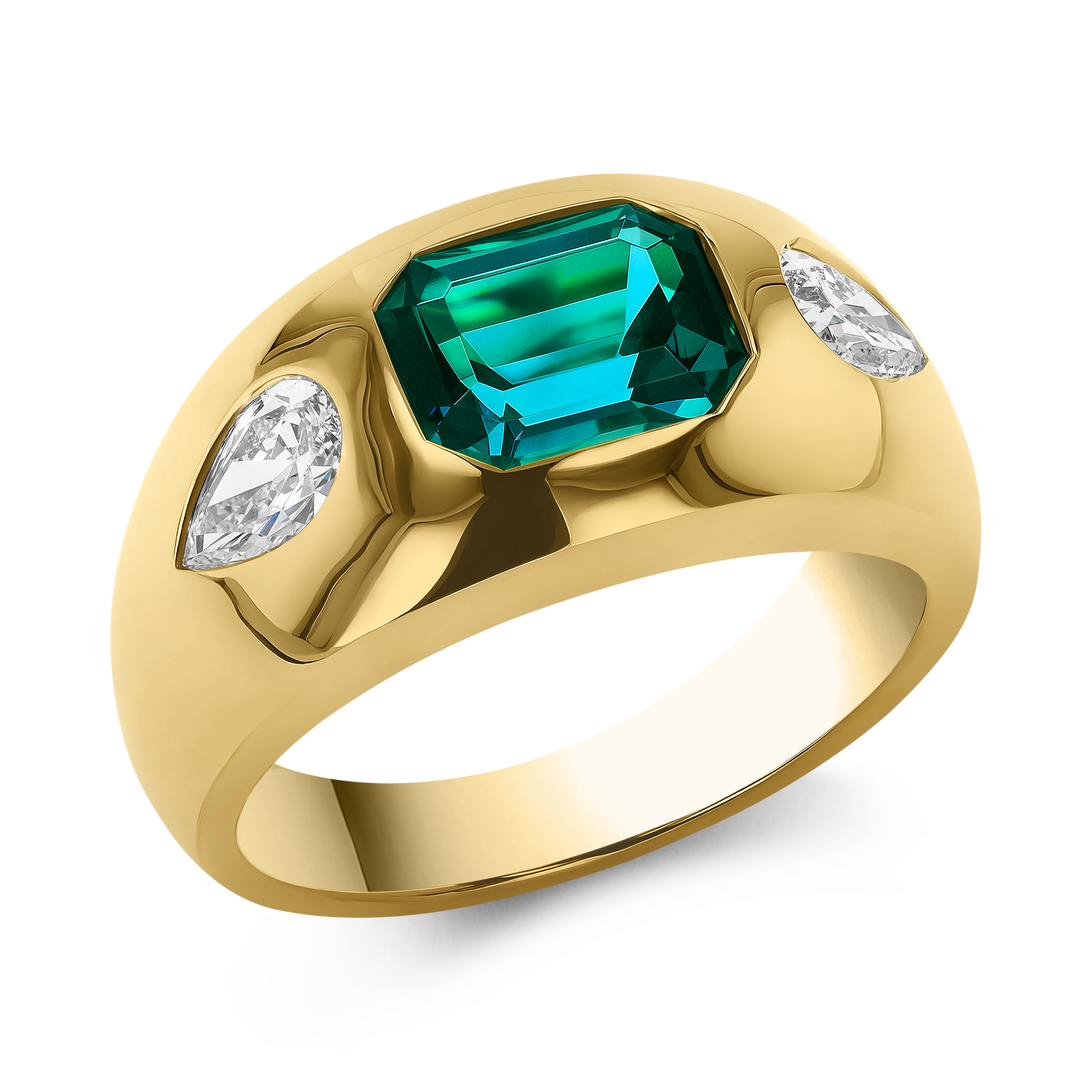 Stellar 1.68ct Namibian Indicolite Tourmaline and Diamond Bombé Ring Octagonal & Pear Cut, Rubover Set_1