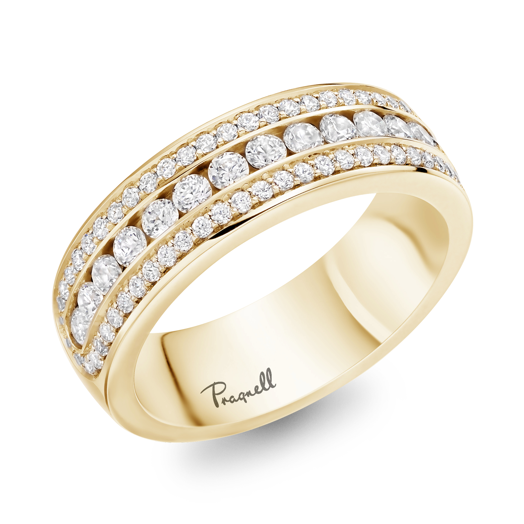 Round Brilliant Cut Diamond Three-Row Ring Brilliant Cut, Half Eternity, Channel Set_1