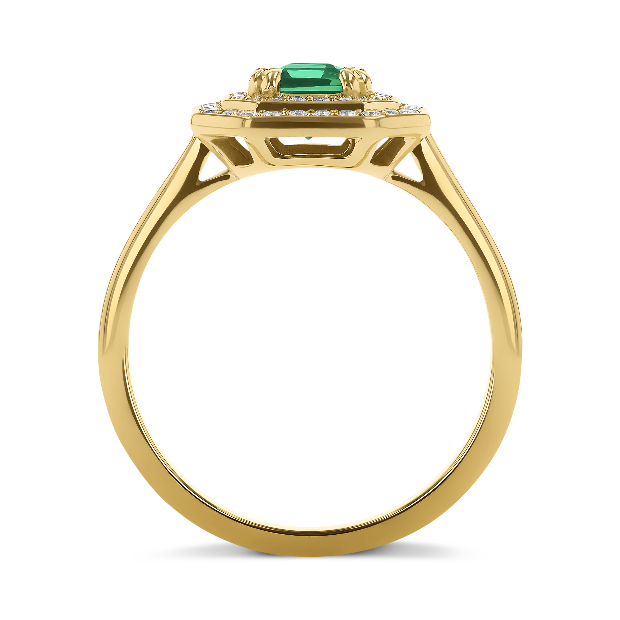 0.69ct Emerald and Diamond Double Halo Cluster Ring Emerald & Brilliant Cut, Claw Set_3