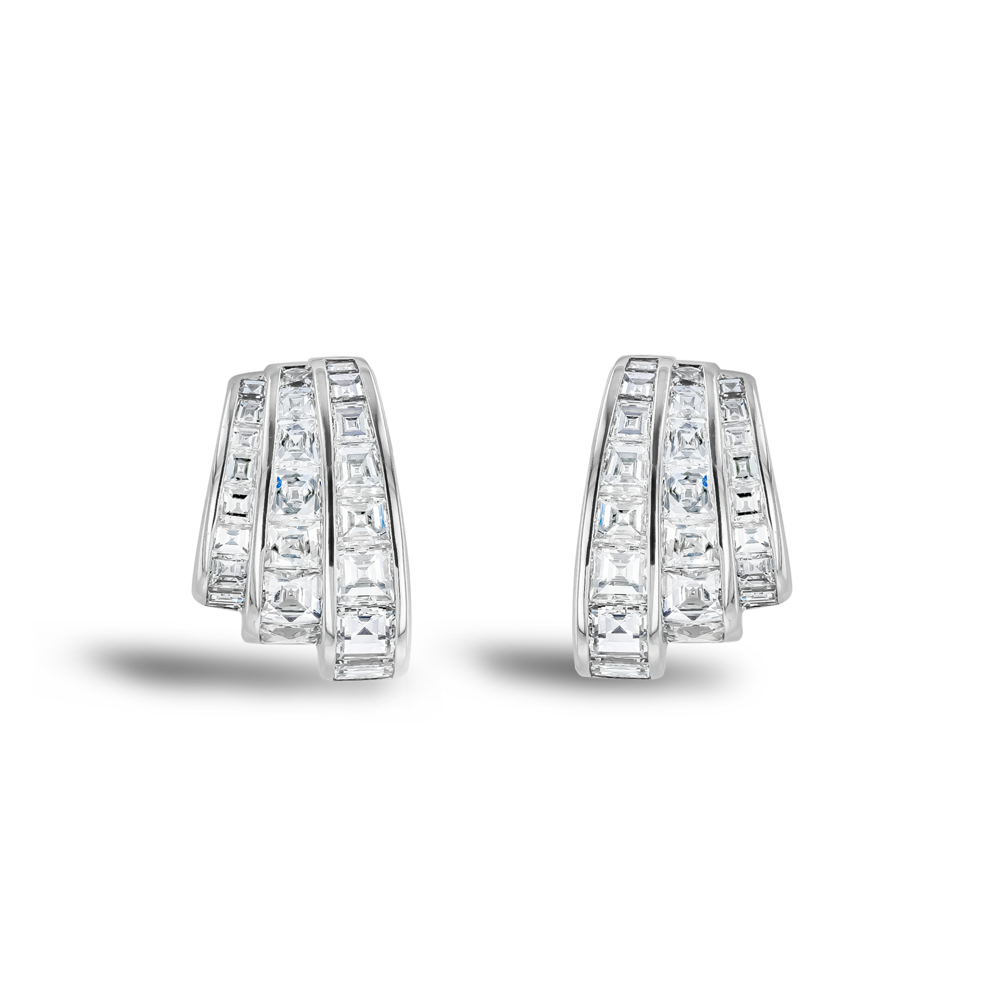 Manhattan 2.25ct Three Row Fan Diamond Earrings Carre & French Cut, Channel Set_1