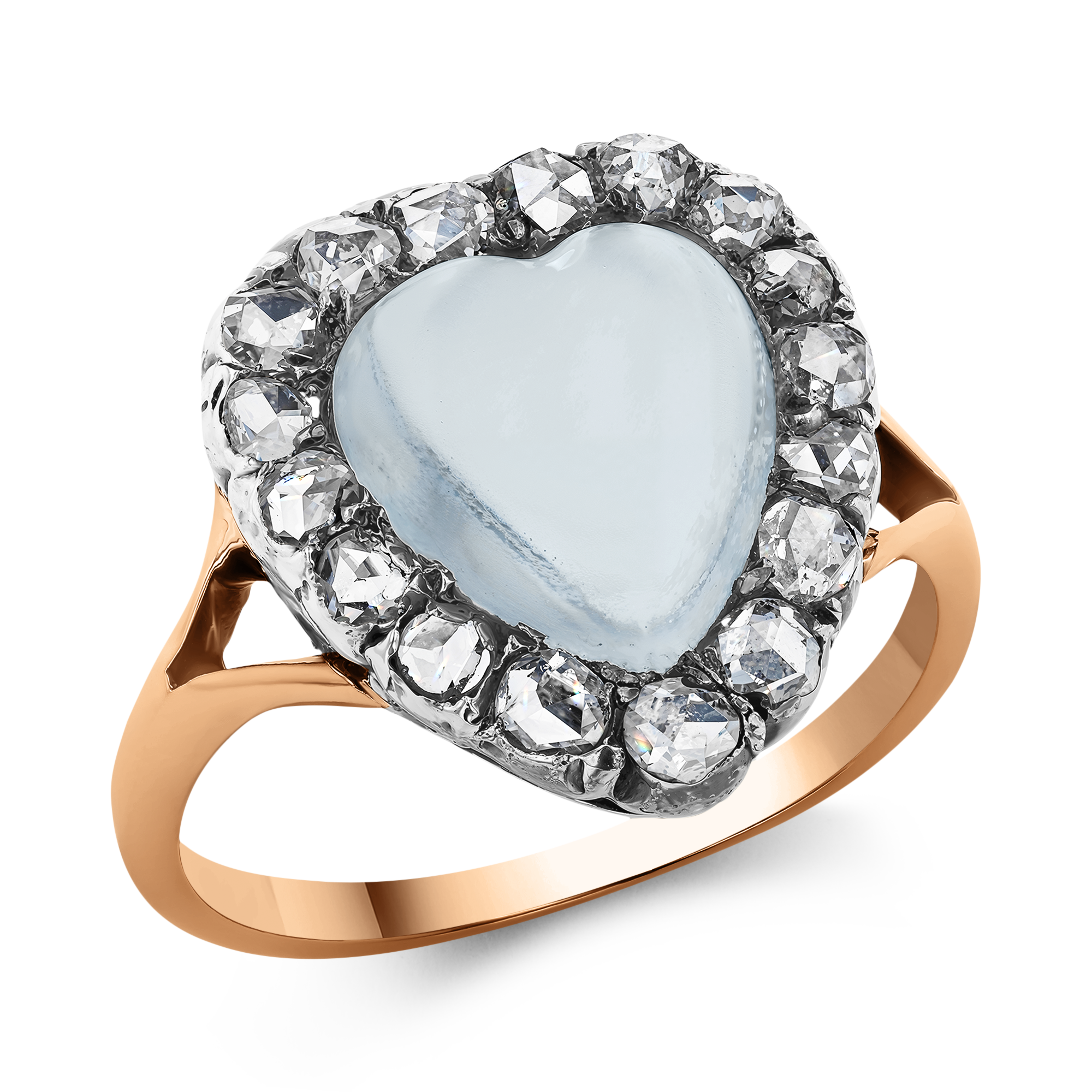 Late Victorian Heart Shaped Moonstone and Diamond Cluster Ring Heart Shaped, Rubover Set_1