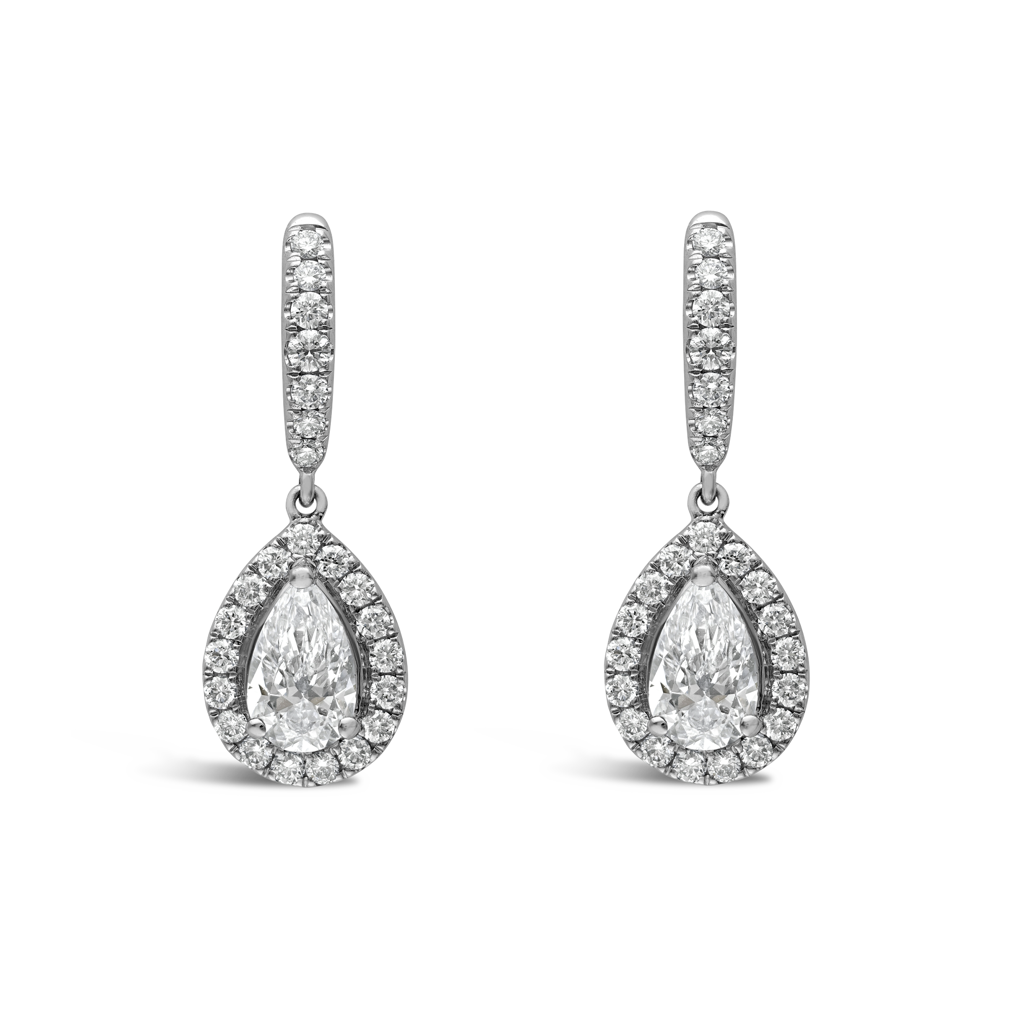 Pear Diamond Halo Drop Earrings Pear & Brilliant Cut, Claw Set_1