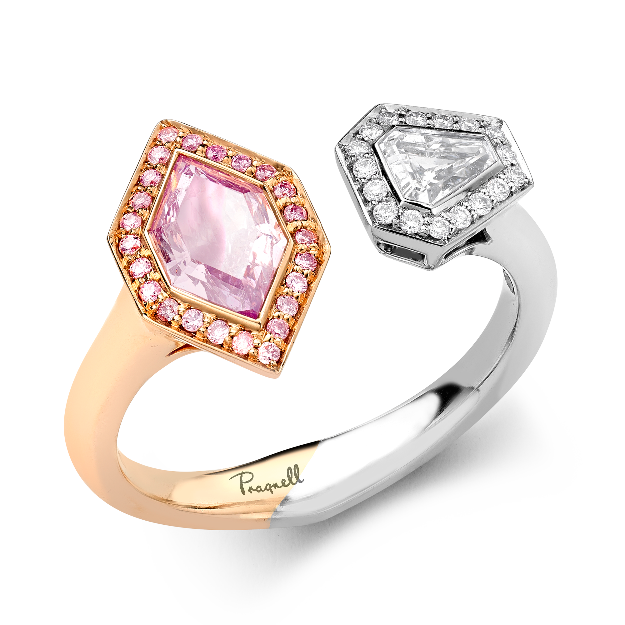 Masterpiece 0.78ct Fancy Intense Purplish-Pink Geometric Diamond Ring Hexagonal Cut, Rubover Set_1