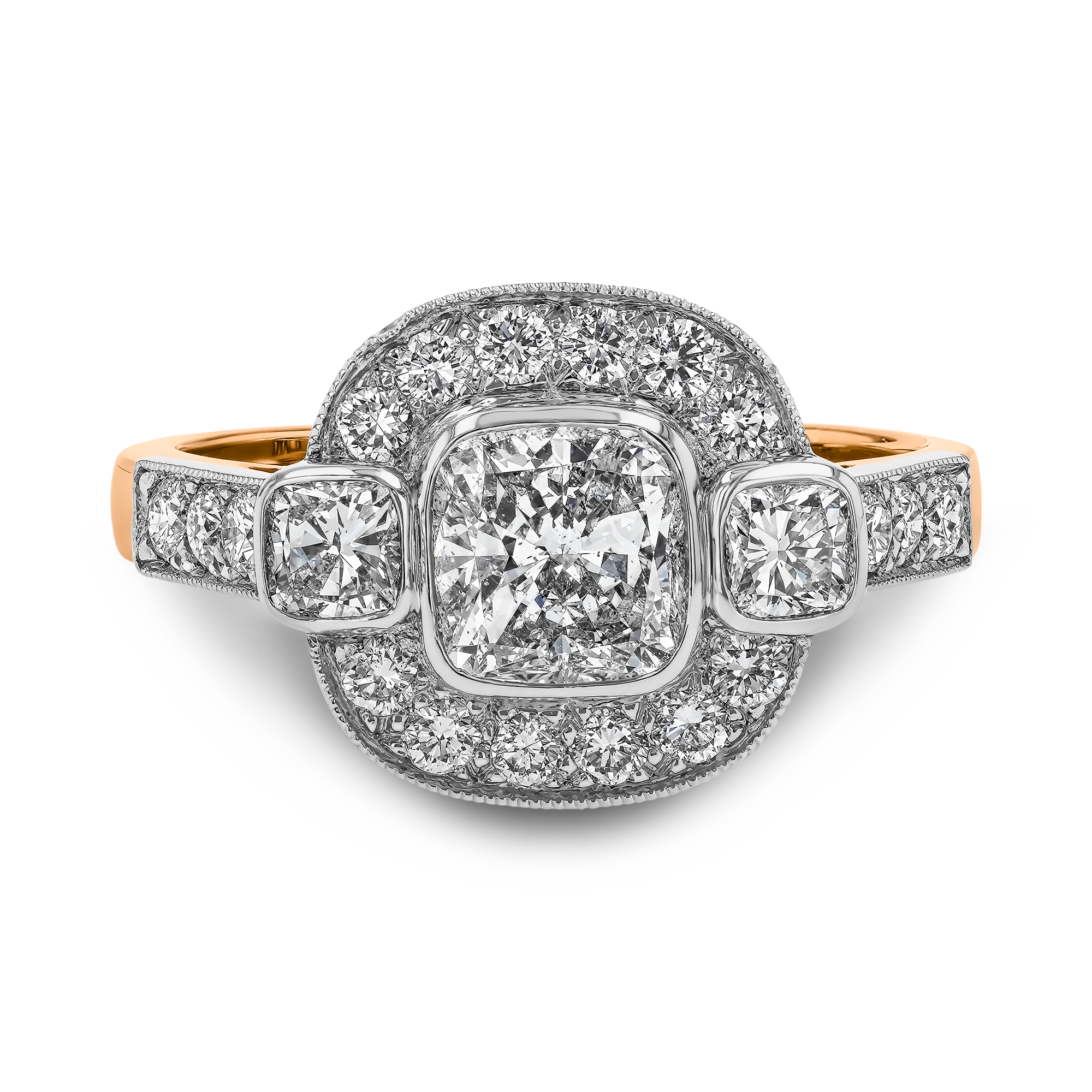 Cushion Cut 0.90ct Diamond Cluster Ring Cushion Modern Cut, Millegrain Set_2