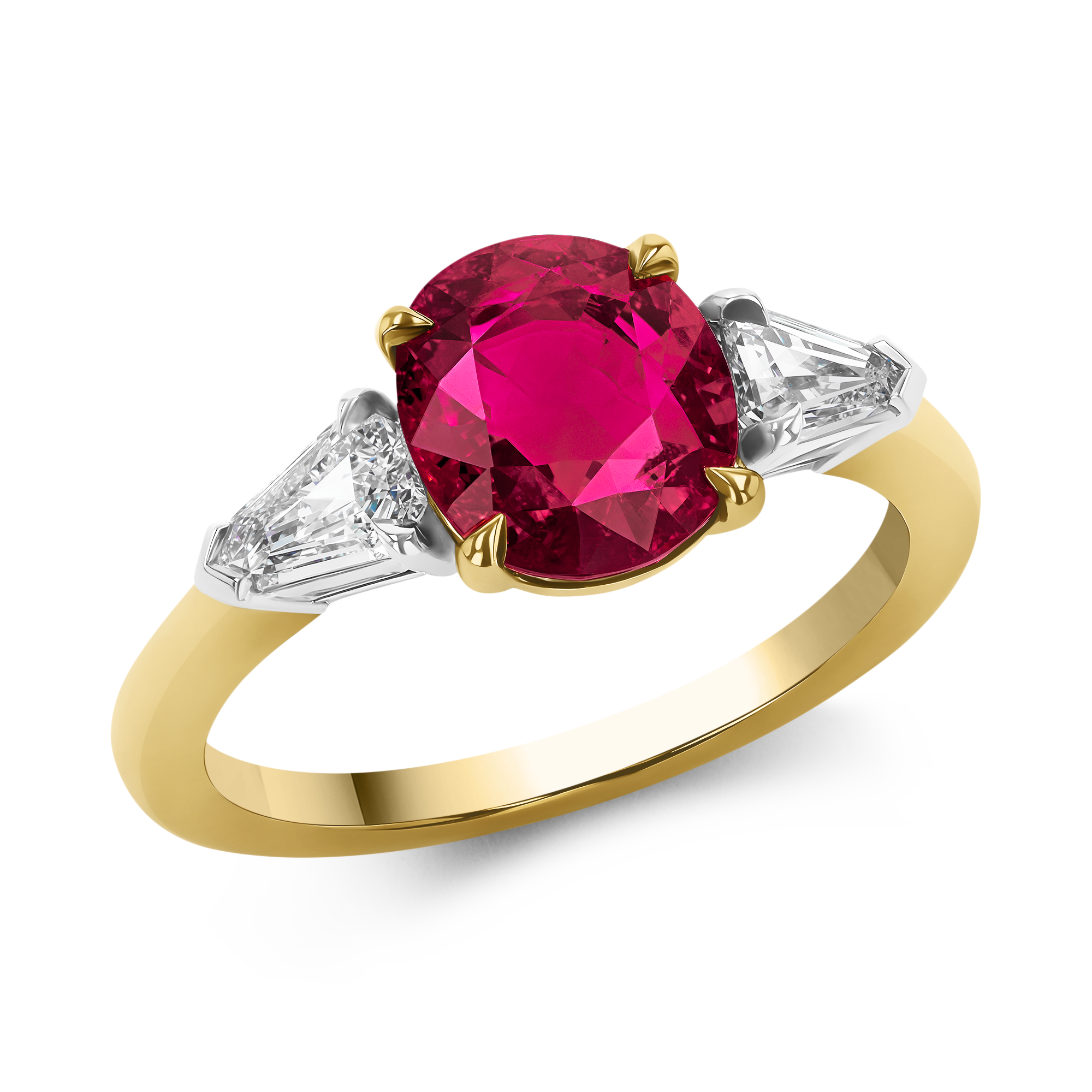 Oval Cut 2.08ct Ruby and Diamond Three Stone Ring Oval & Kite Cut, Claw Set_1