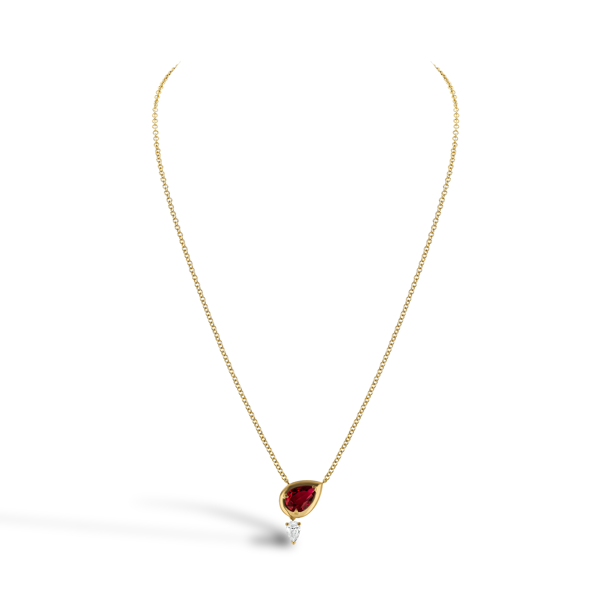 Skimming Stone 1.01ct Ruby and Diamond Drop Pendant Pearshape, Claw Set_3