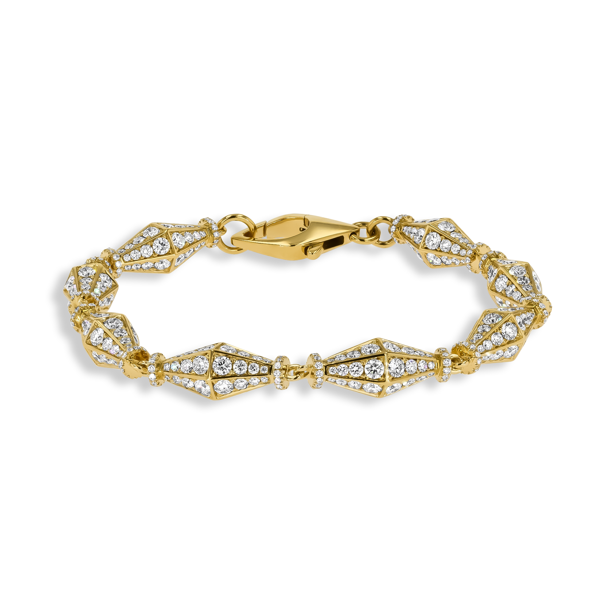 Cleopatra 5.38ct Diamond Gold Faceted Barrel Link Bracelet Brilliant cut, Claw set_1