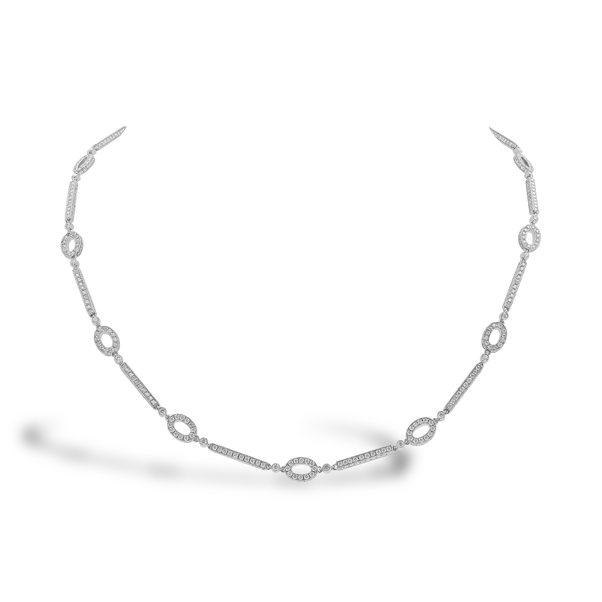 Brilliant Cut 10.66ct Oval & Bar Link Diamond Necklace Brilliant Cut, Millegrain Set_1