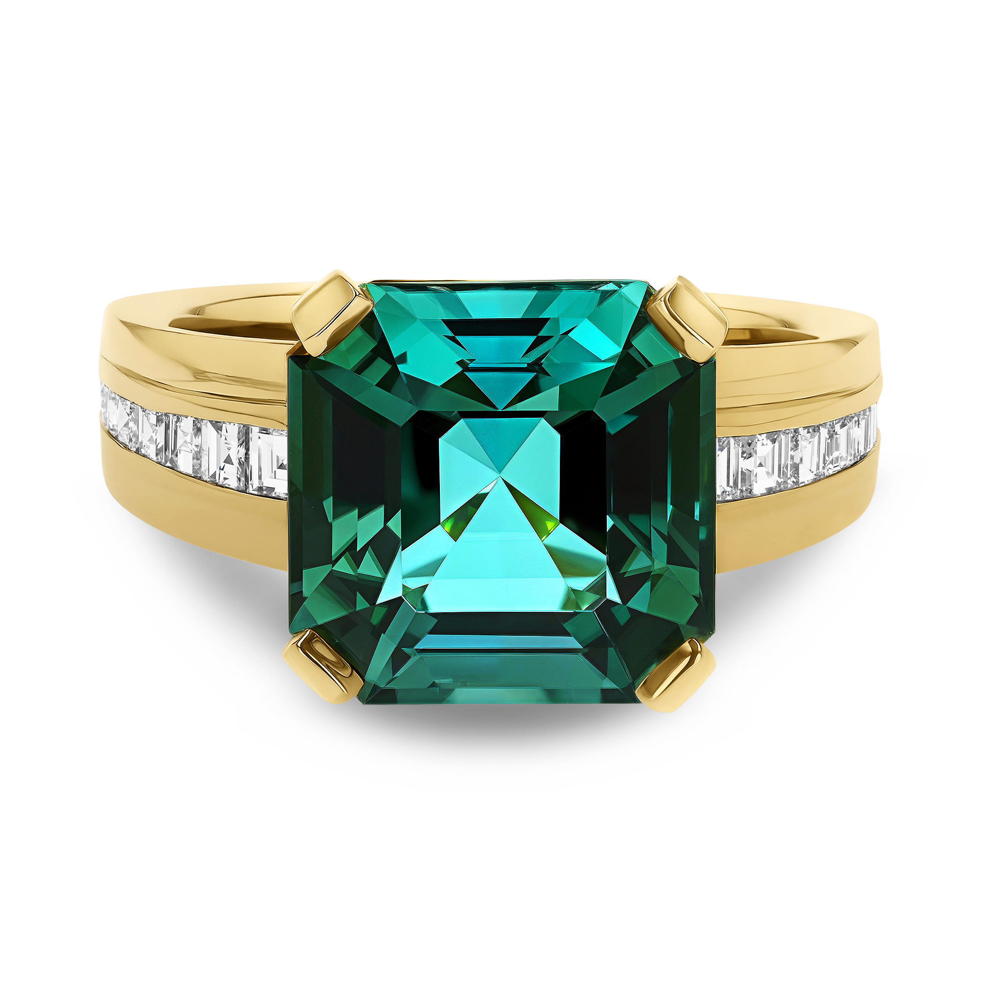 Masterpiece 6.03ct Namibian Lagoon Tourmaline and Diamond  Ring Octagon Cut, Claw Set_2