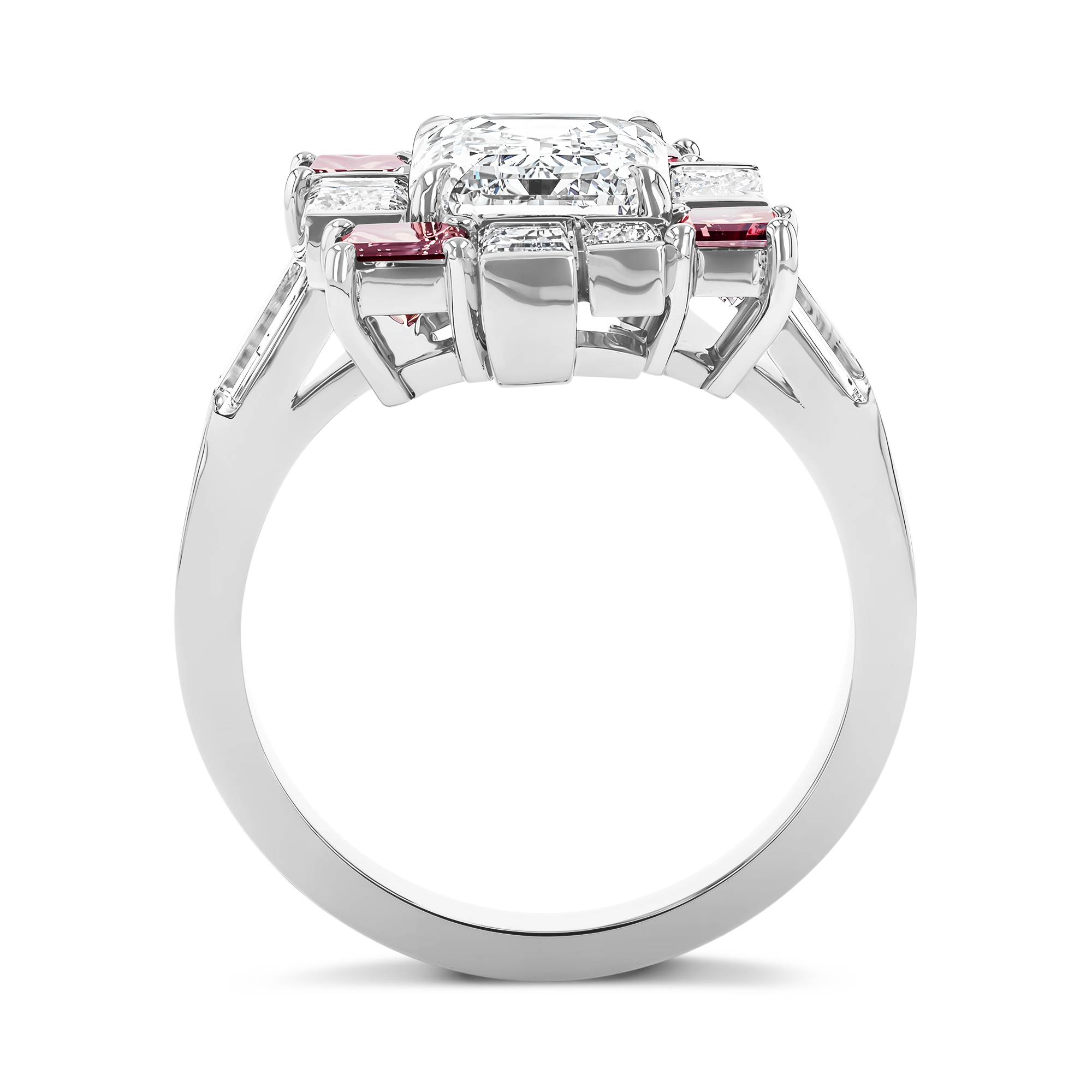 Masterpiece Emerald Cut 3.01ct Diamond and Fancy Vivid Pink Diamond Ring Emerald Cut, Claw Set_3