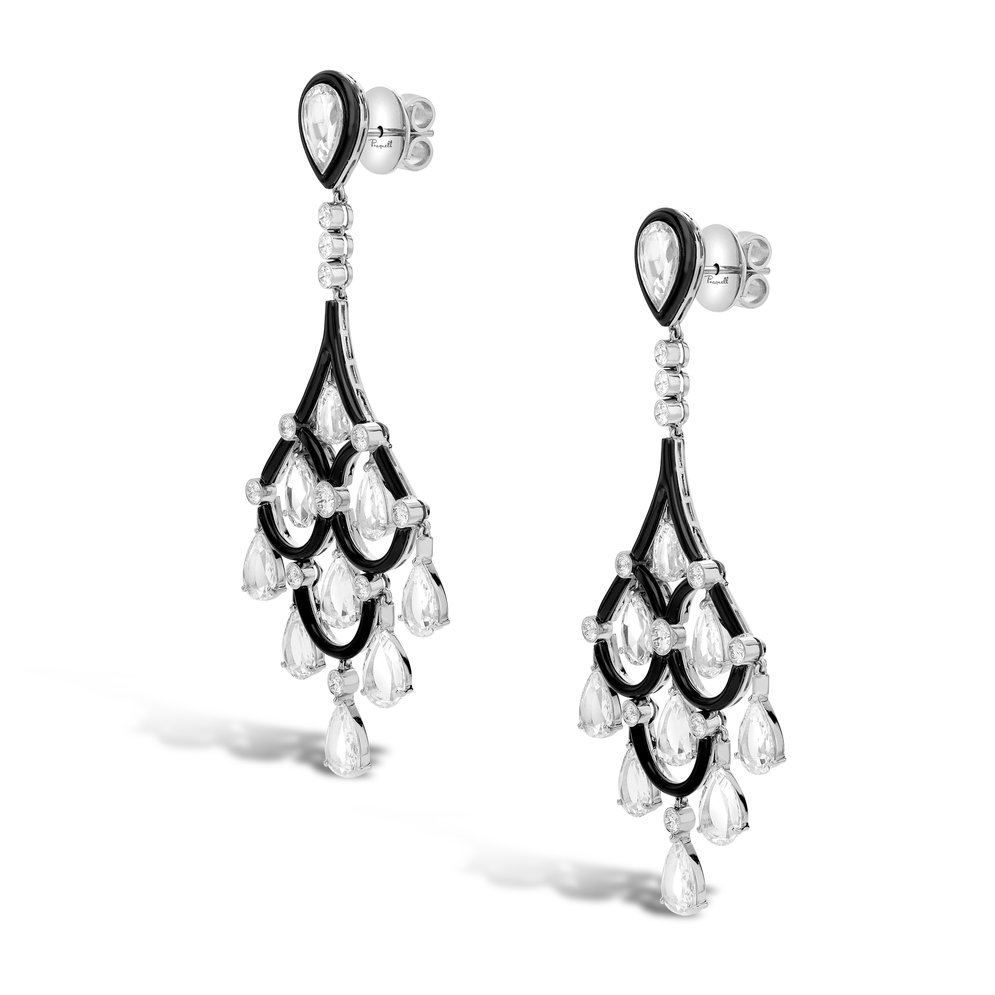 Diamond & Enamel Chandelier Drop Earrings Pear & Brilliant Cut, Claw and Rub Over Set_2