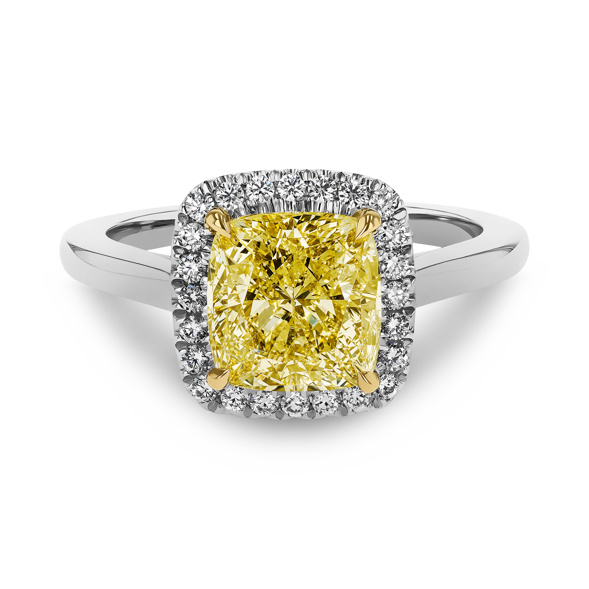 Cushion Cut 2.57ct Brilliant Cut Fancy Yellow Diamond Halo Ring Cushion & Brilliant Cut, Claw Set_2