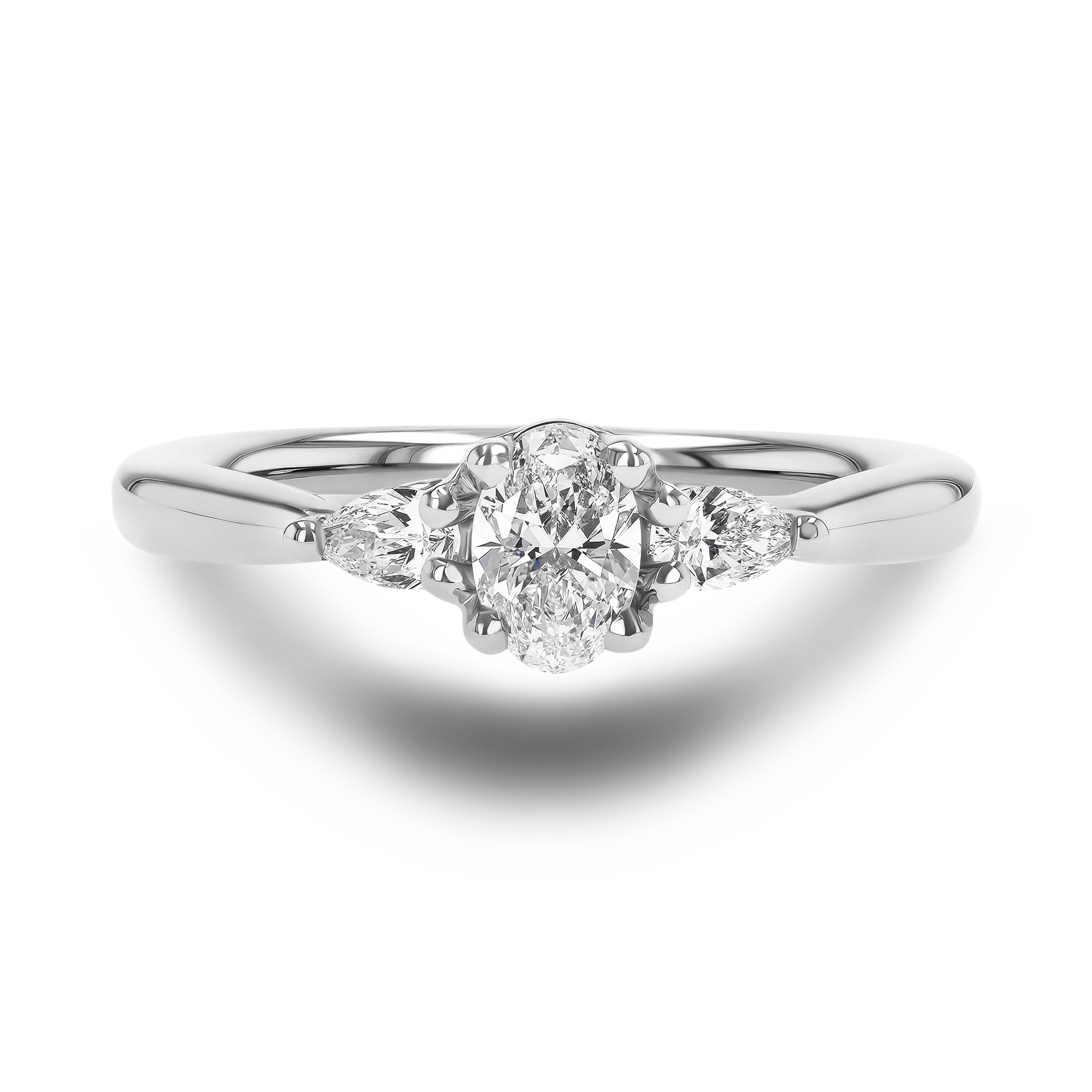 Classic 0.32ct Oval and Pearshape Diamond Three Stone Ring Oval Cut, Claw Set_2