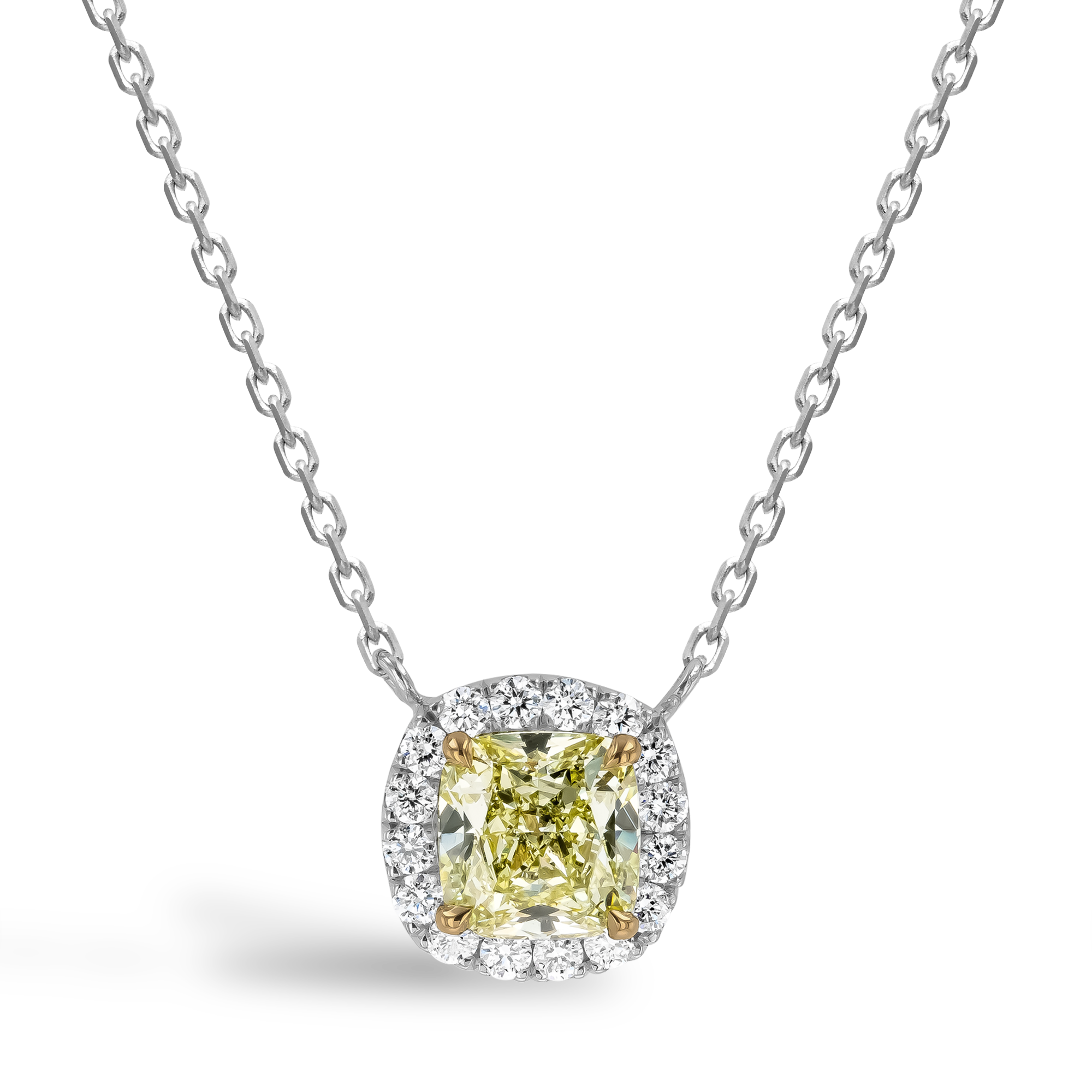 Celestial 1.10ct Fancy Yellow Diamond Pendant with Diamond Surround Cushion Modern, Claw Set_1