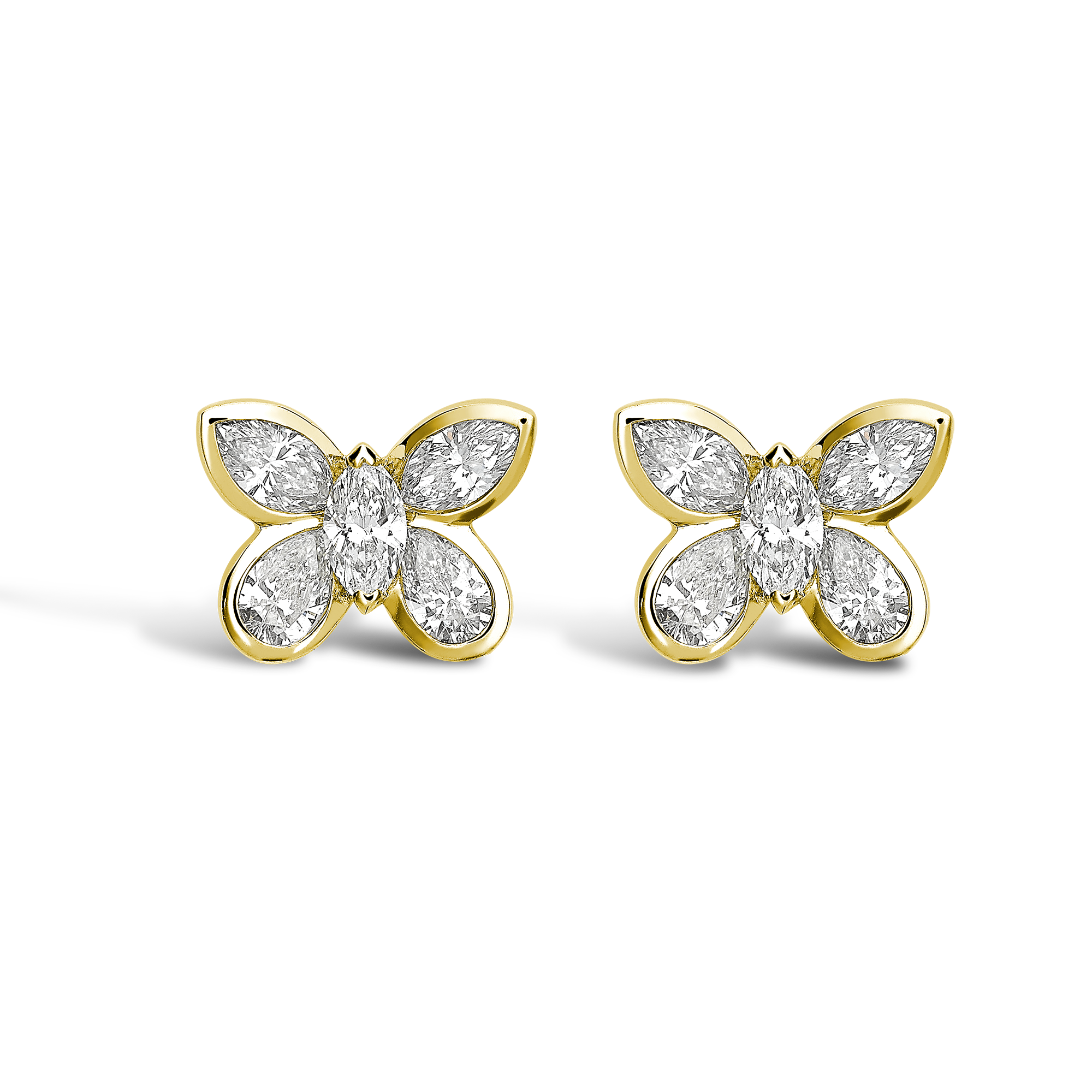 Butterfly Diamond Stud Earrings Pear and Marquise Cut, Rubover Set_1